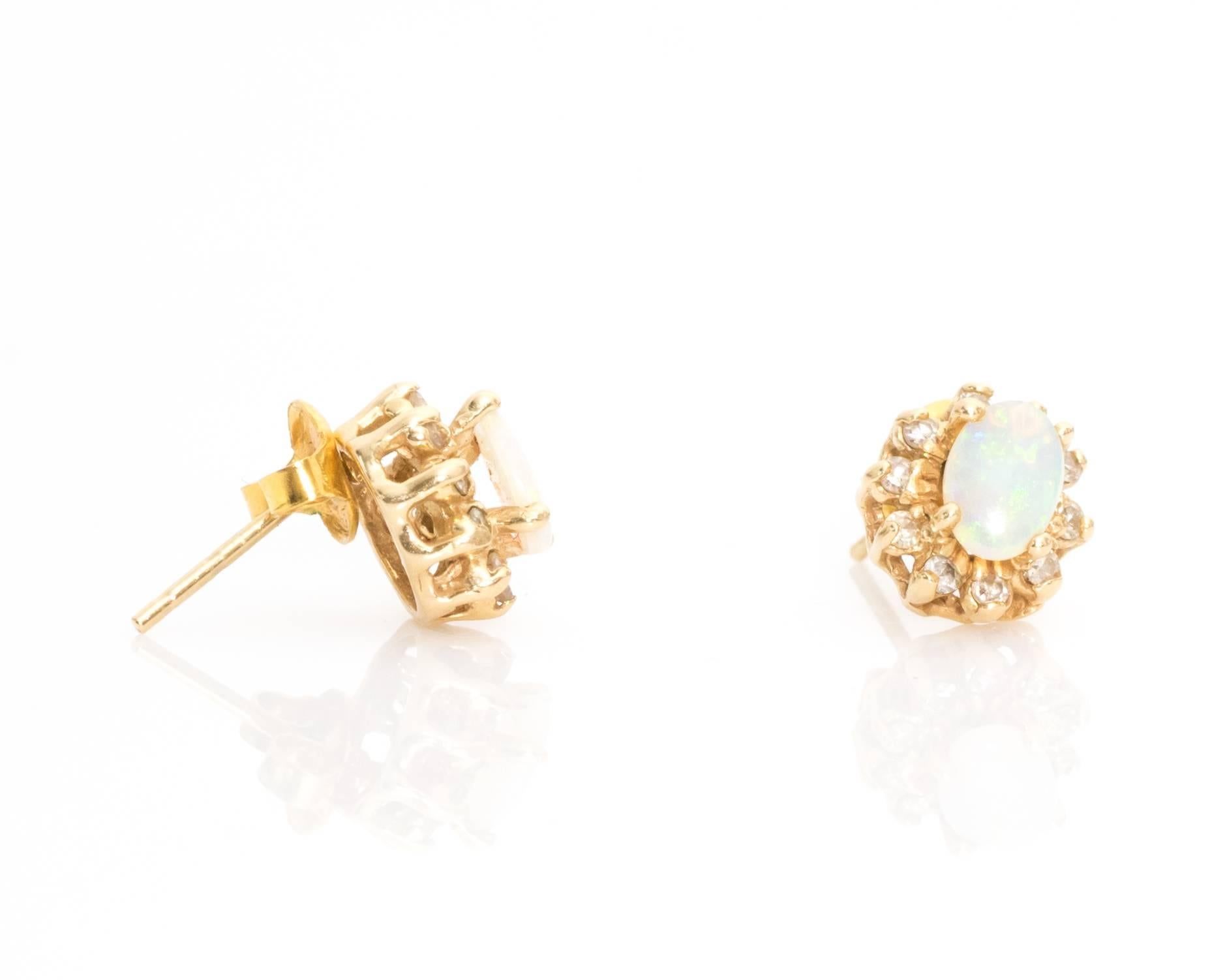 Retro 1960s Opal and Diamond Studs