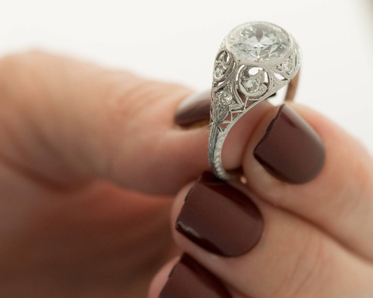 GIA Certified 2.85 Carat Old European cut Diamond, Platinum Engagement Ring For Sale 1