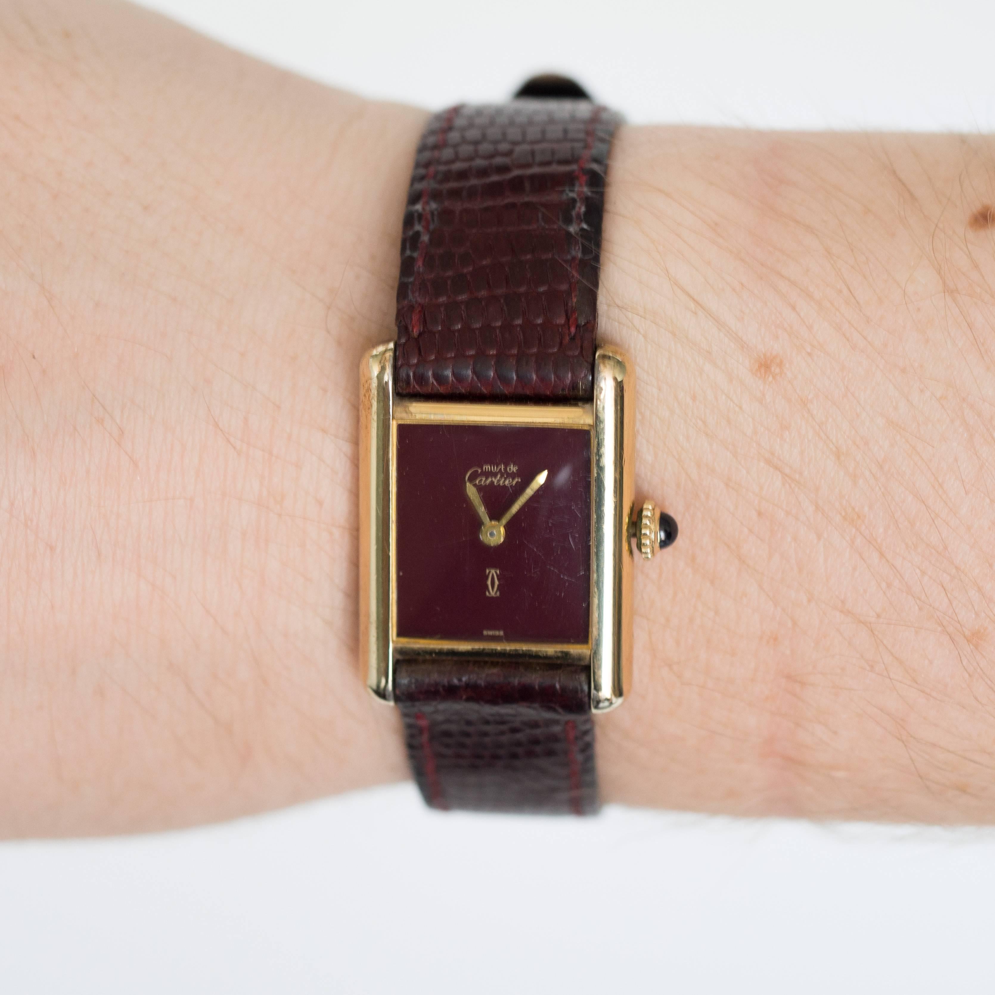 Cartier yellow gold silver vermeil Must de Cartier Tank Manual Wristwatch, 1977 In Excellent Condition In Hicksville, NY