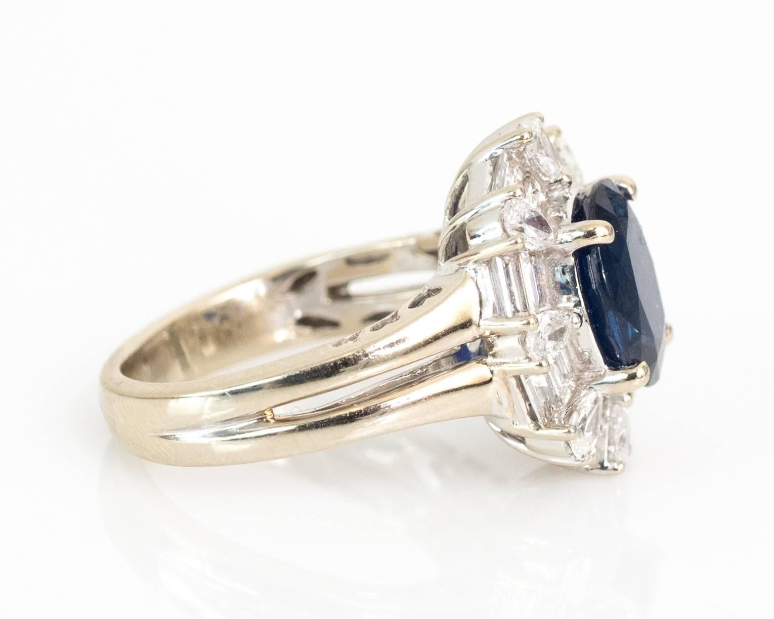Retro 1970s GIA Certified 2.0 carat Sapphire, Diamond and 14k White Gold Ring