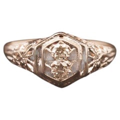 Estate Art Deco 12K White Gold Double Diamond Ring - VHK#1009