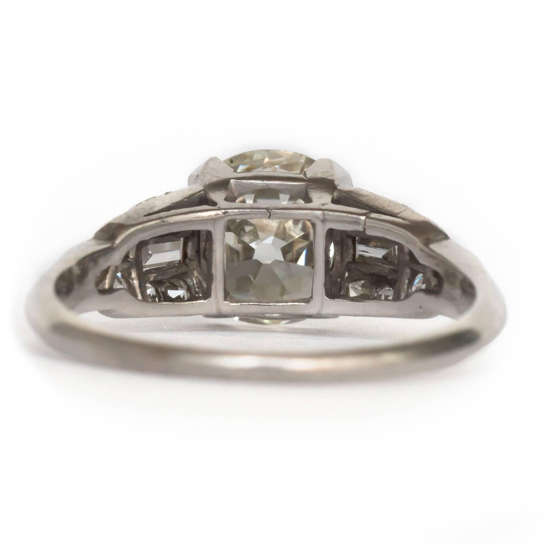 1920 Art Deco 1.76 Carat Old European Brilliant Diamond Platinum Engagement Ring In Excellent Condition In Atlanta, GA