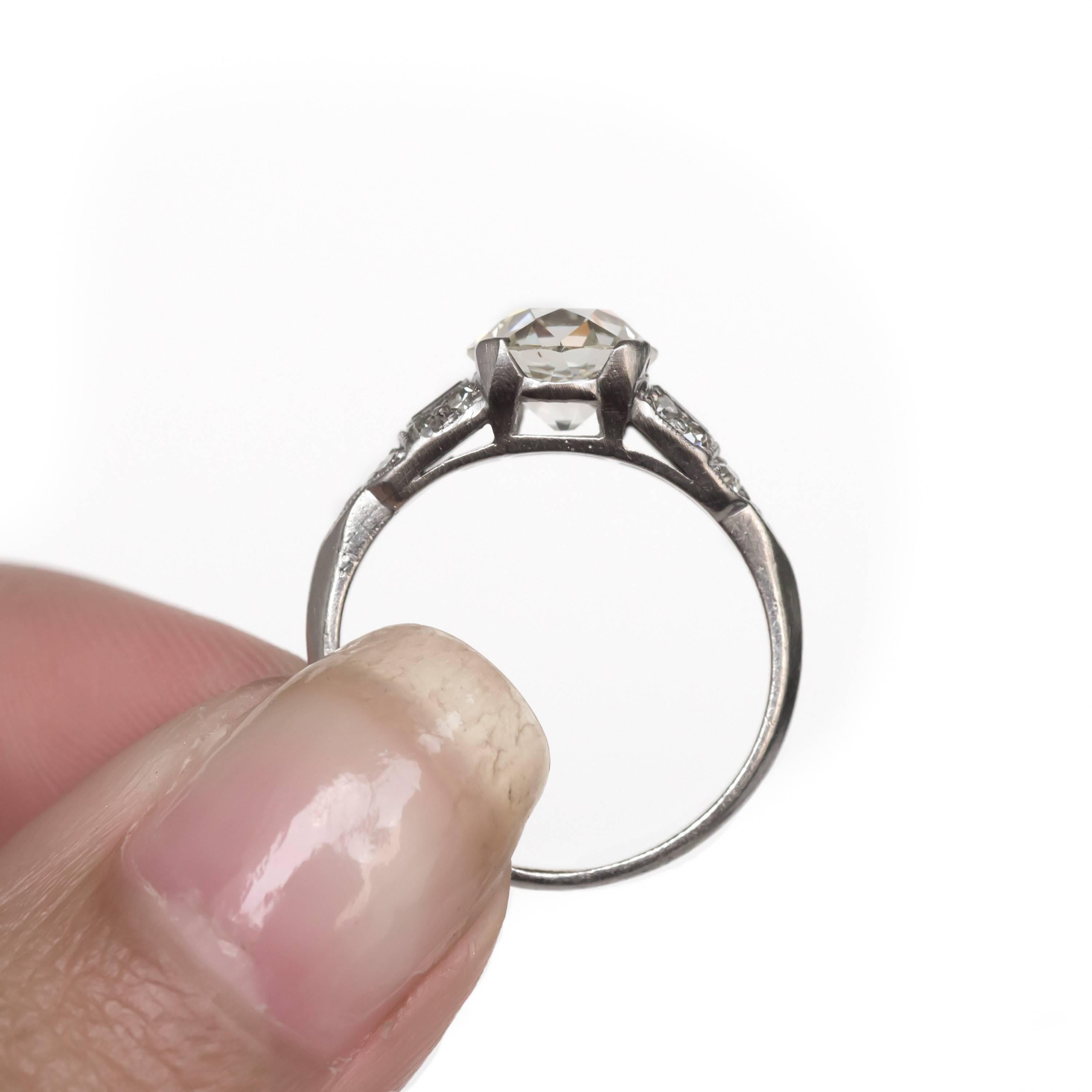 Women's 1920 Art Deco 1.76 Carat Old European Brilliant Diamond Platinum Engagement Ring