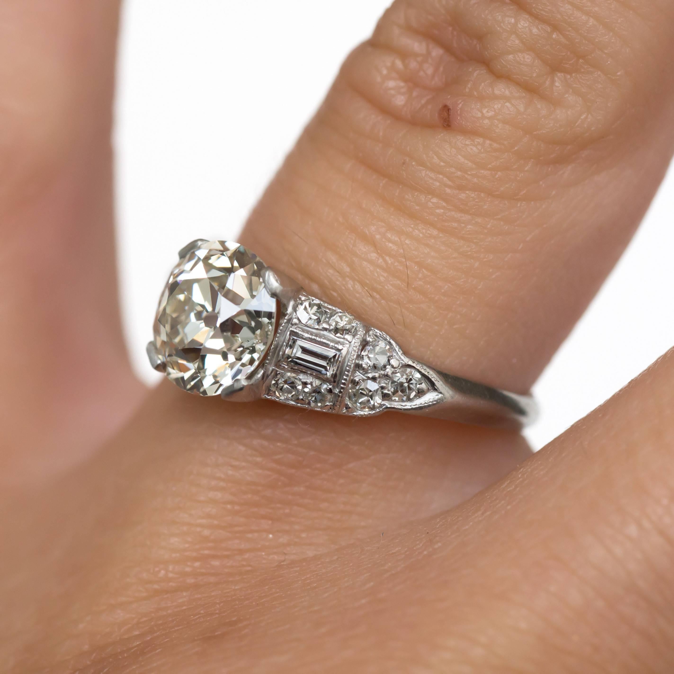 1920 Art Deco 1.76 Carat Old European Brilliant Diamond Platinum Engagement Ring 2