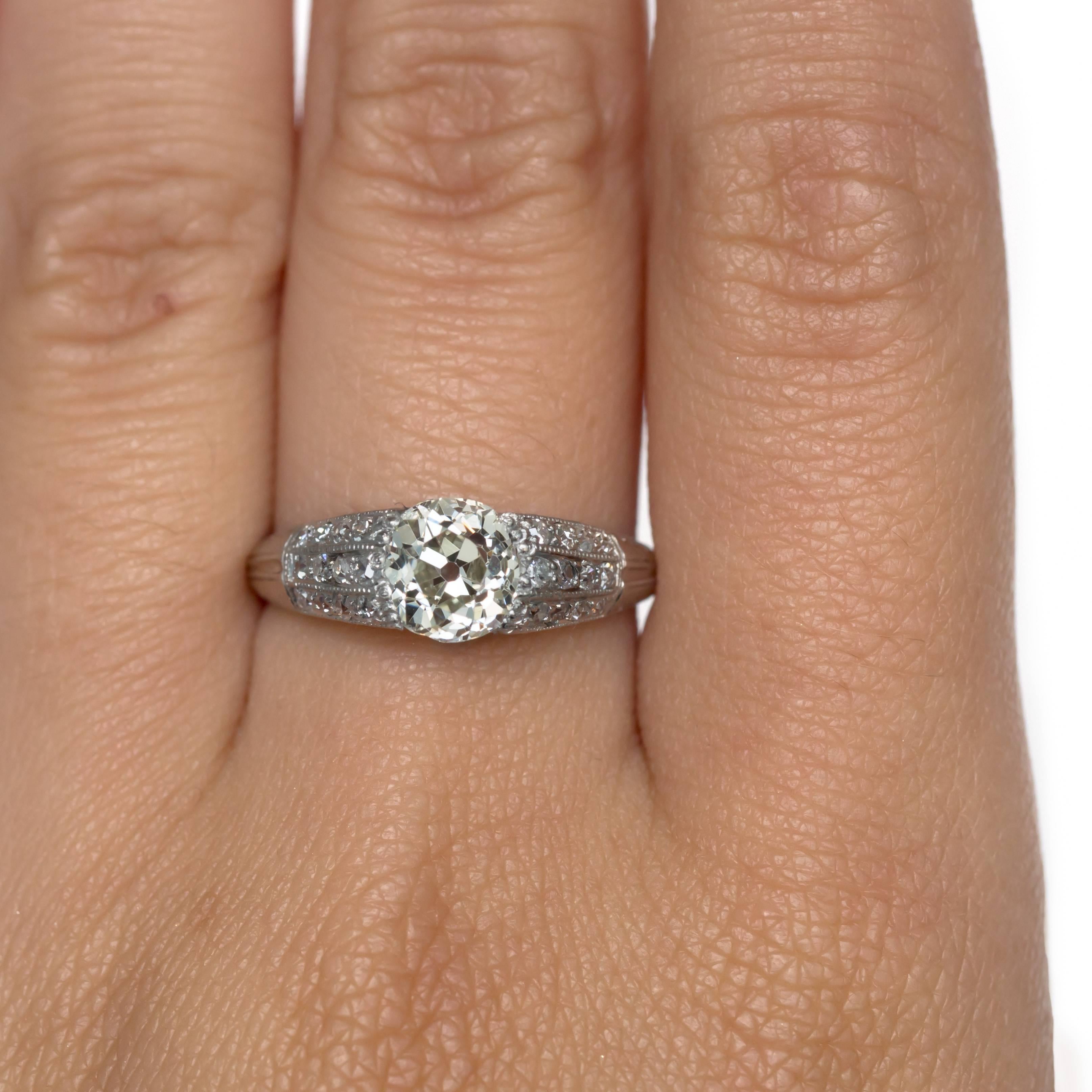 1920s Art Deco Platinum GIA Certified 1.27 Carat Diamond Engagement Ring In Excellent Condition For Sale In Atlanta, GA