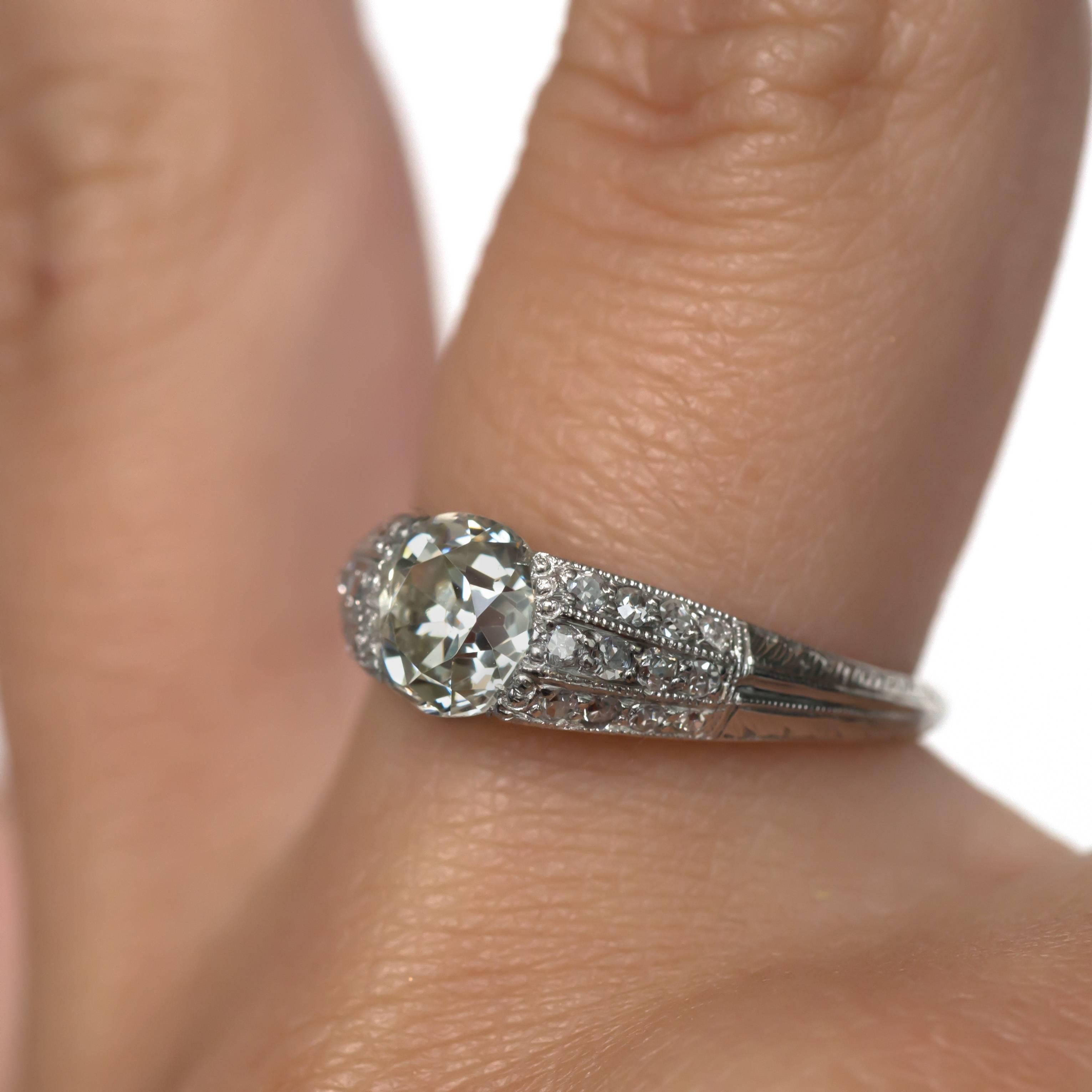 Women's 1920s Art Deco Platinum GIA Certified 1.27 Carat Diamond Engagement Ring For Sale