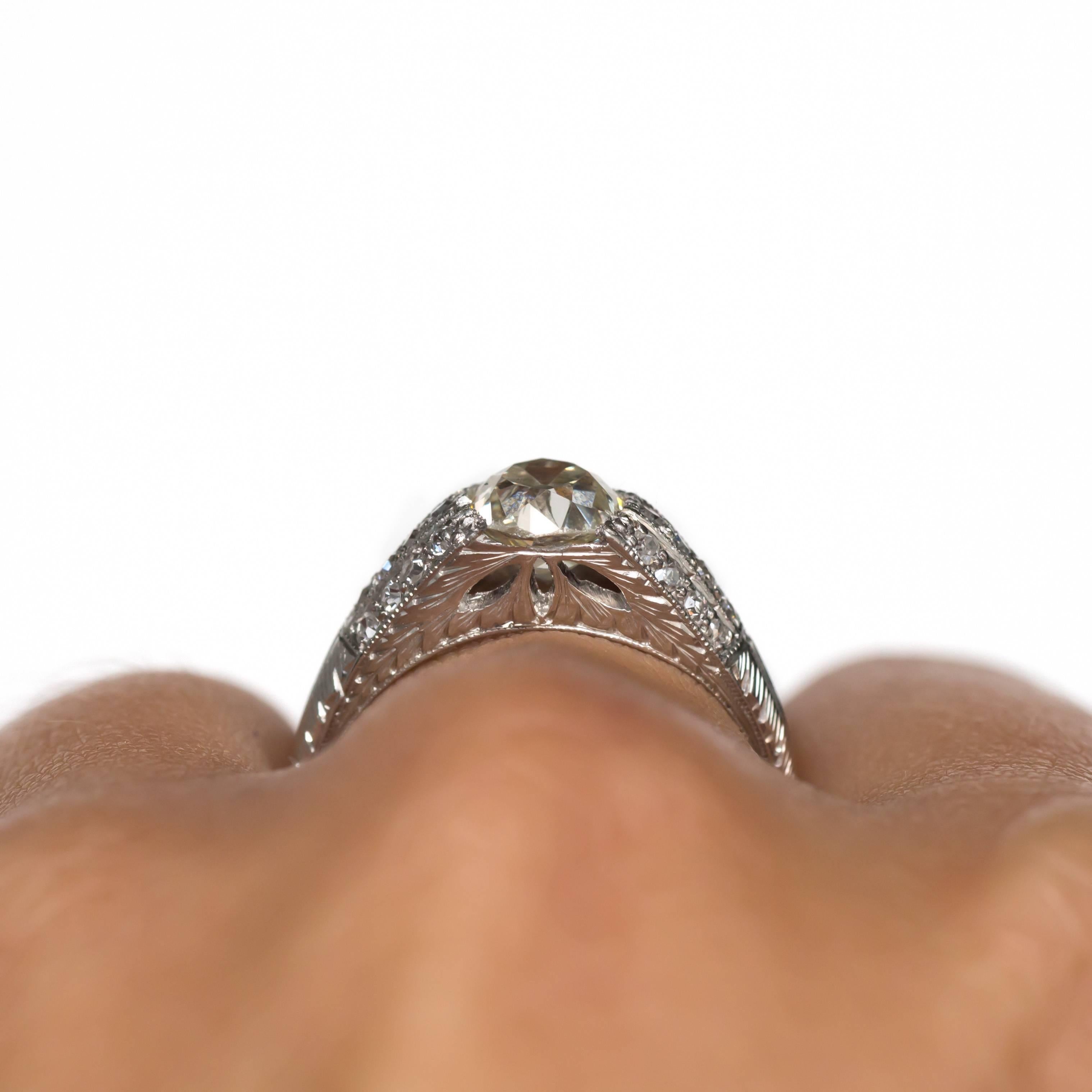 1920s Art Deco Platinum GIA Certified 1.27 Carat Diamond Engagement Ring For Sale 1