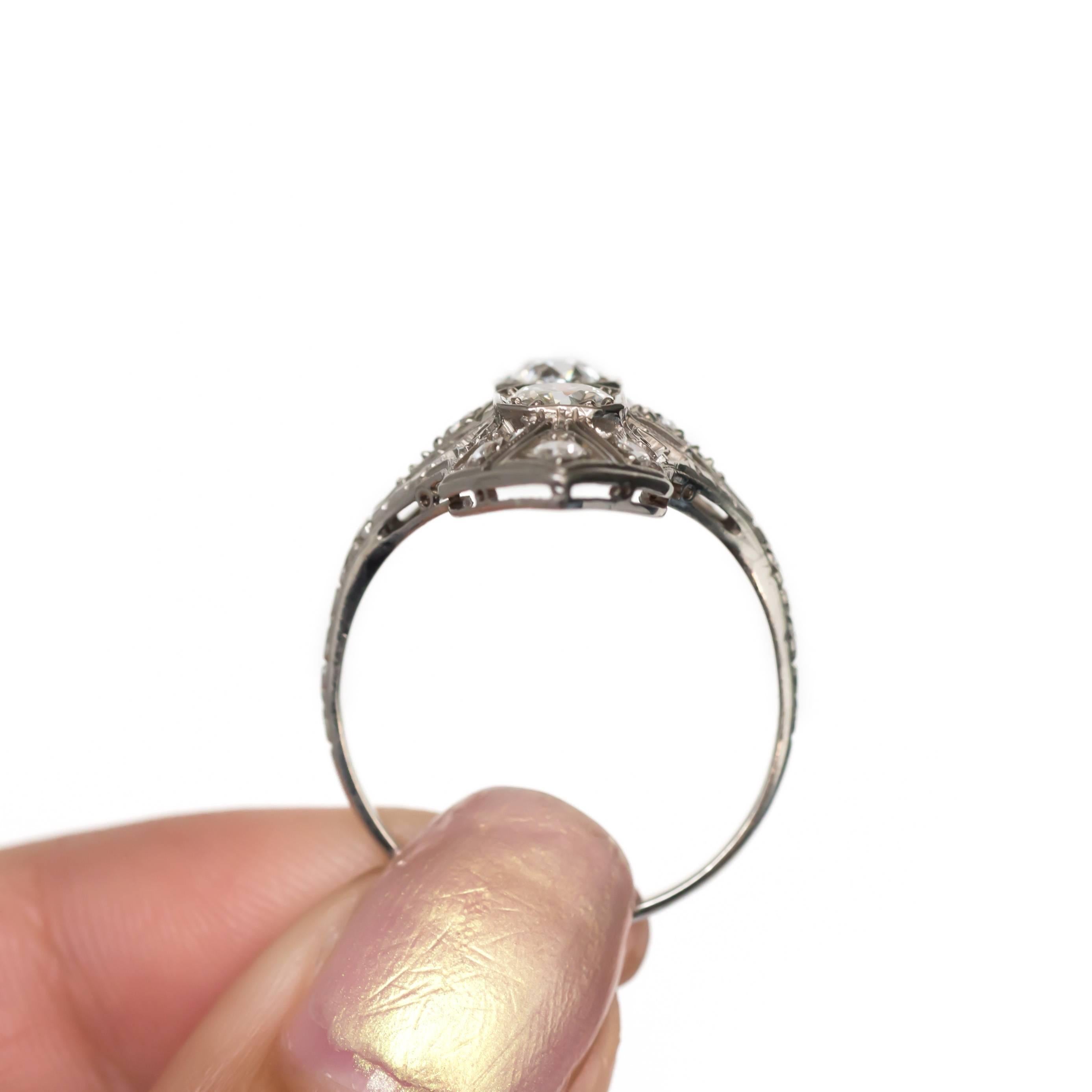 Women's or Men's 1920s Art Deco Platinum .75 Carat Total Weight Center Diamond Engagement Ring