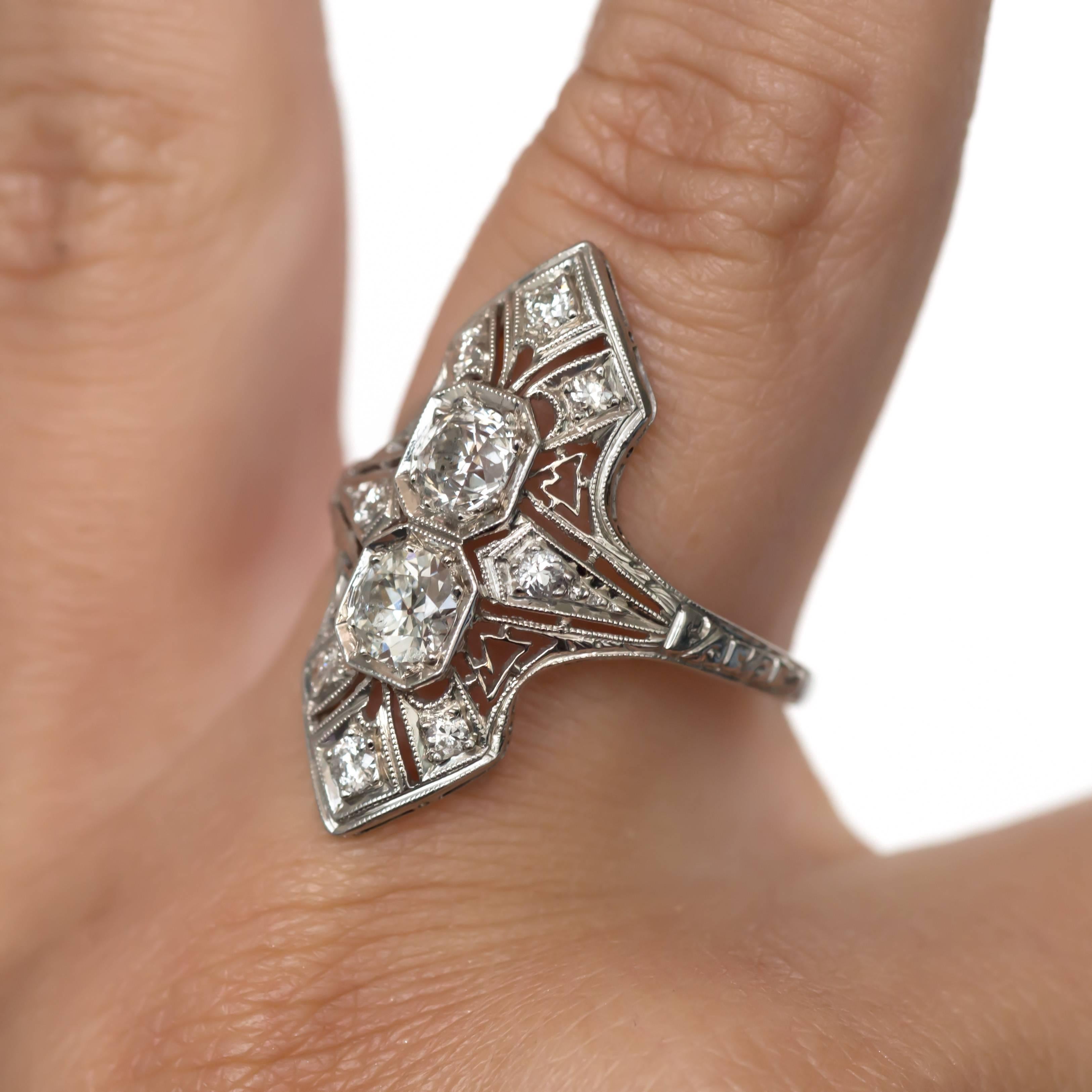 1920s Art Deco Platinum .75 Carat Total Weight Center Diamond Engagement Ring 2