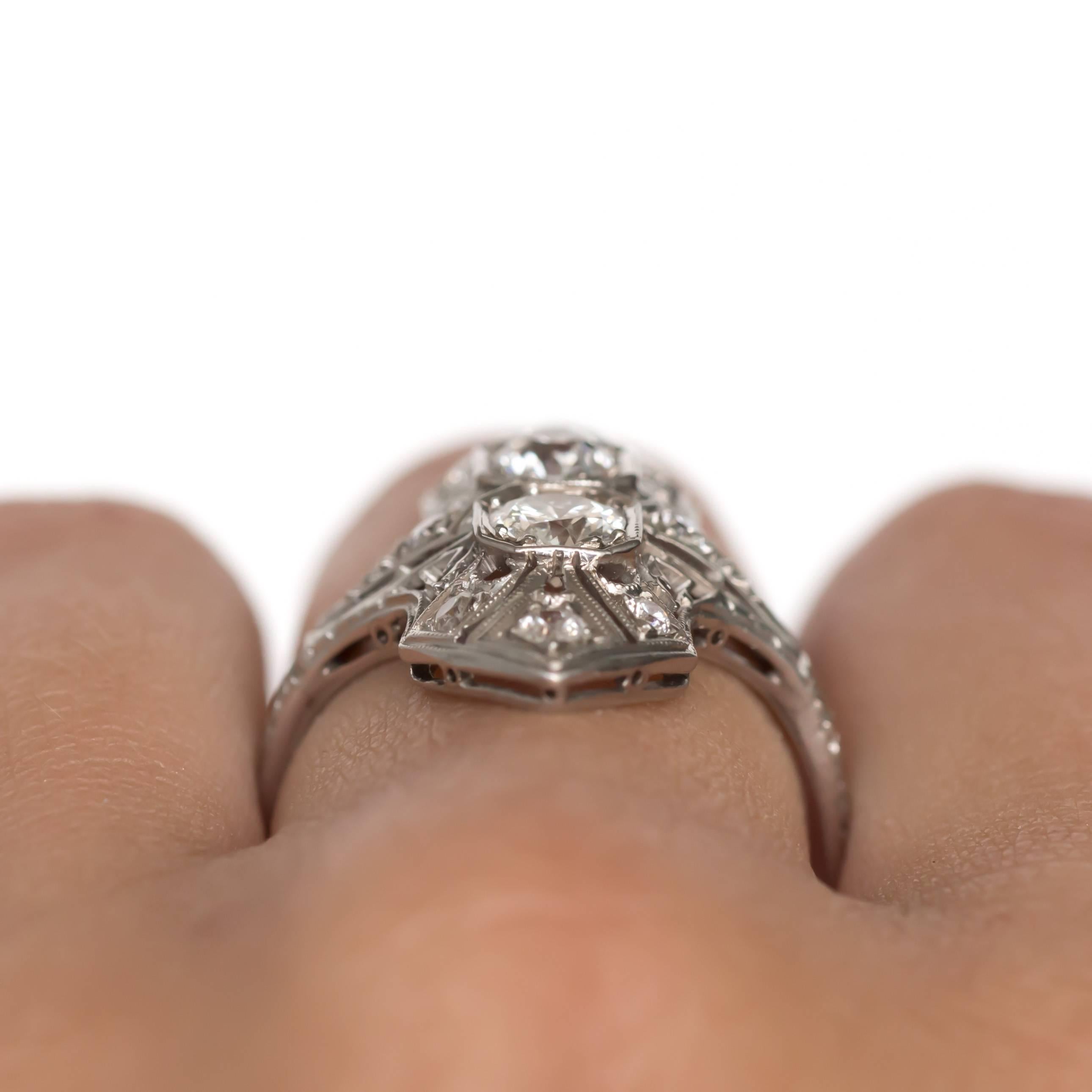 1920s Art Deco Platinum .75 Carat Total Weight Center Diamond Engagement Ring 3