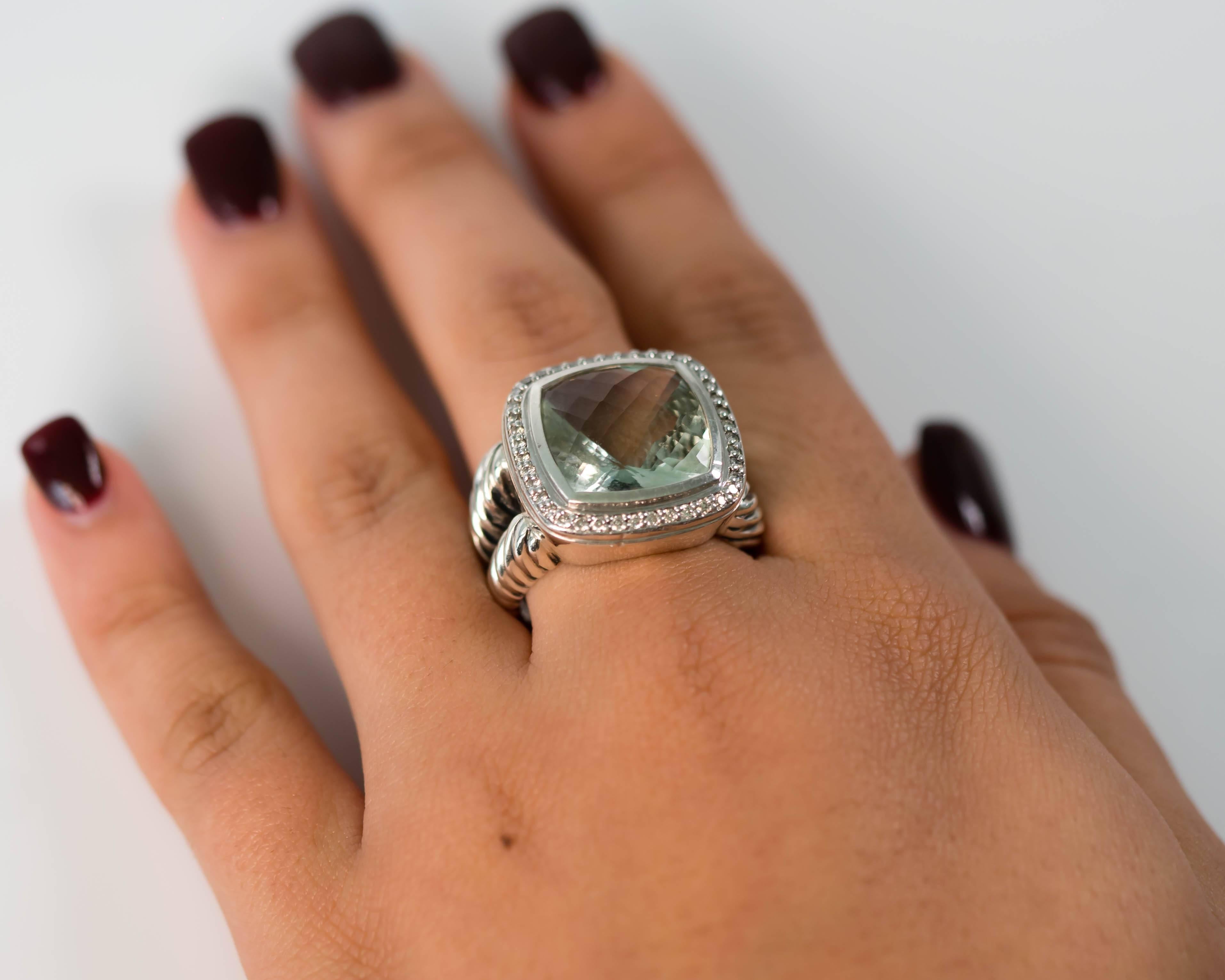 David Yurman Albion Ring with Prasiolite, Diamonds, and Sterling Silver 1