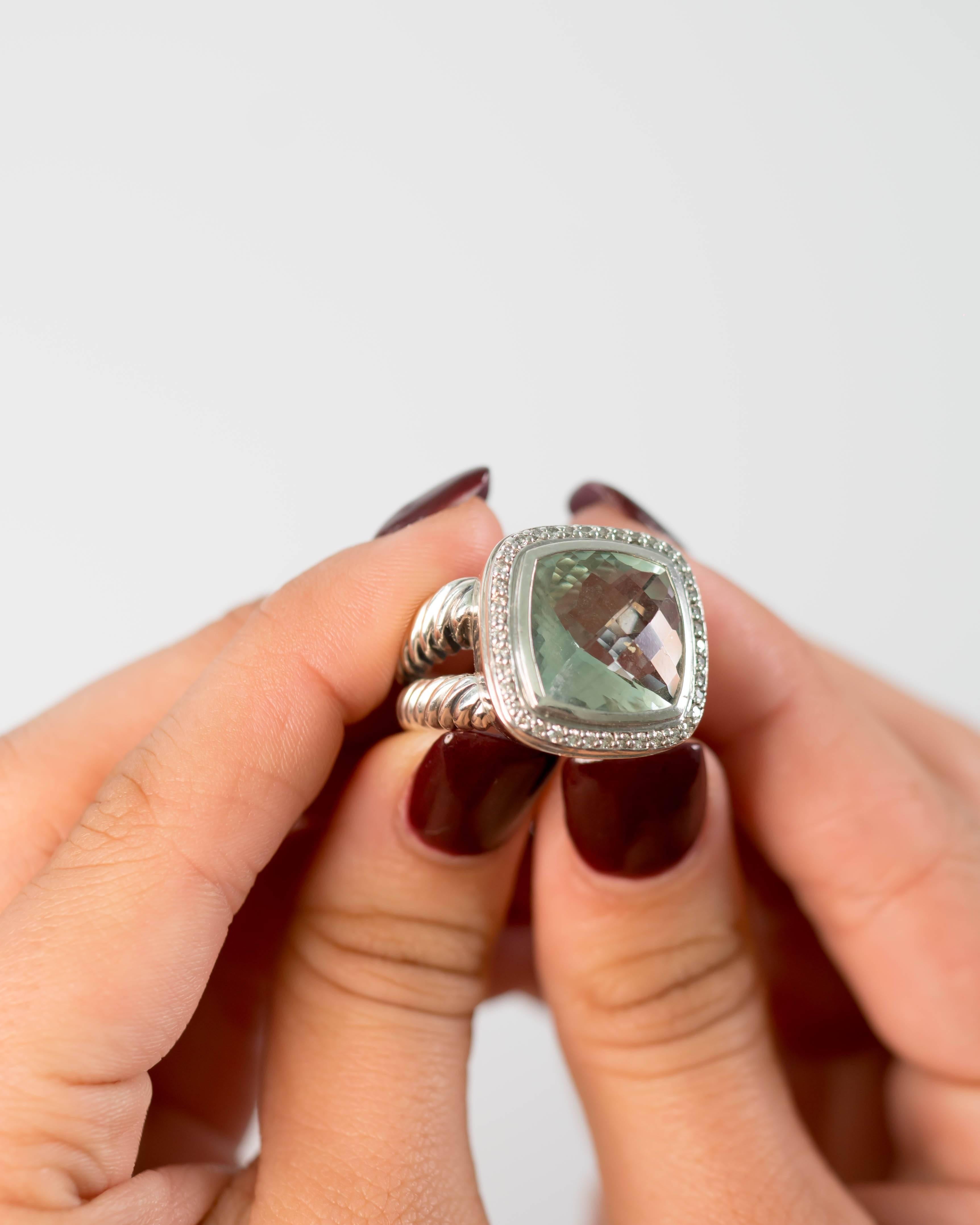 David Yurman Albion Ring with Prasiolite, Diamonds, and Sterling Silver 2