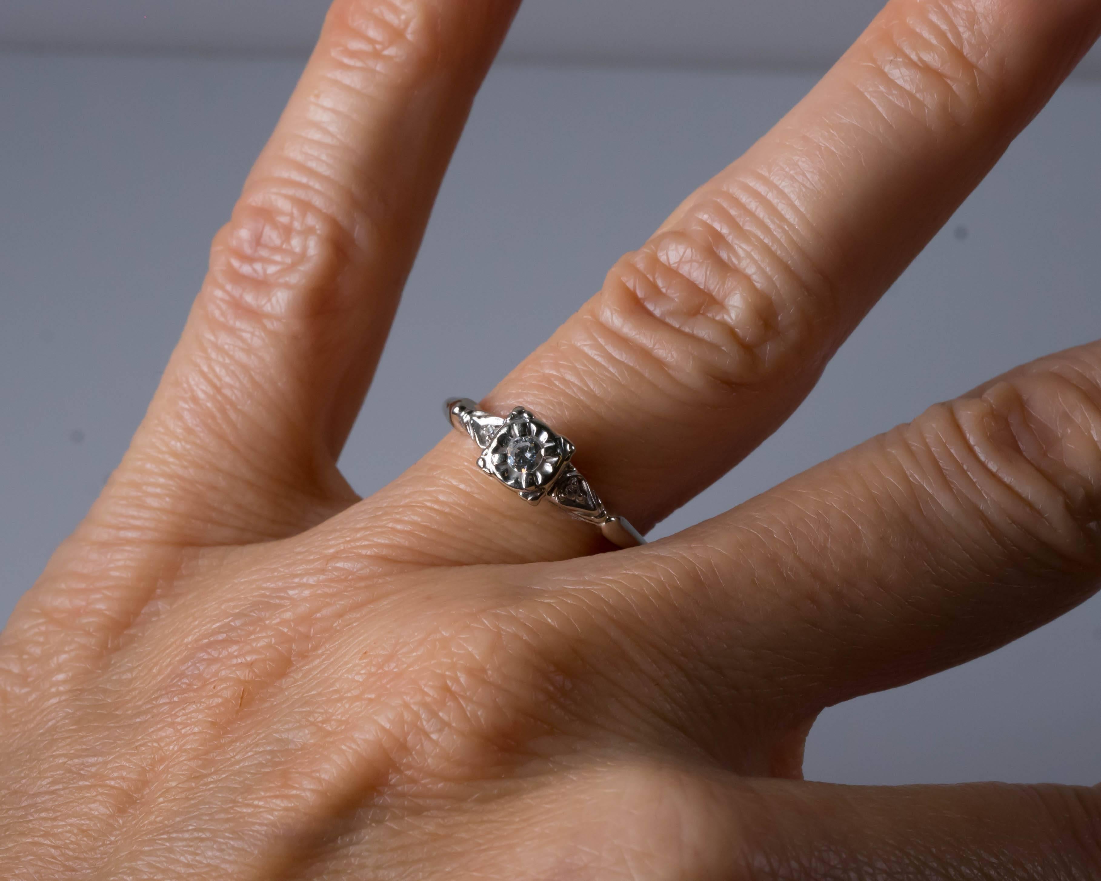 Women's 1940s .02 Carat Diamond and 14K White Gold Engagement Ring