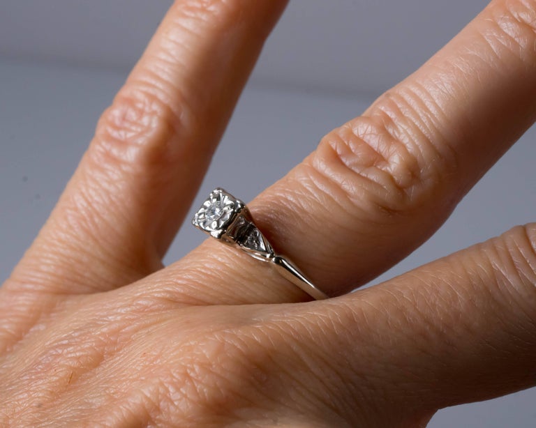 1940s 02 Carat Diamond And 14k White Gold En Ement Ring For Sale 2 1940s 02 Carat Diamond And 14k White Gold En Ement Ring For Sale 2