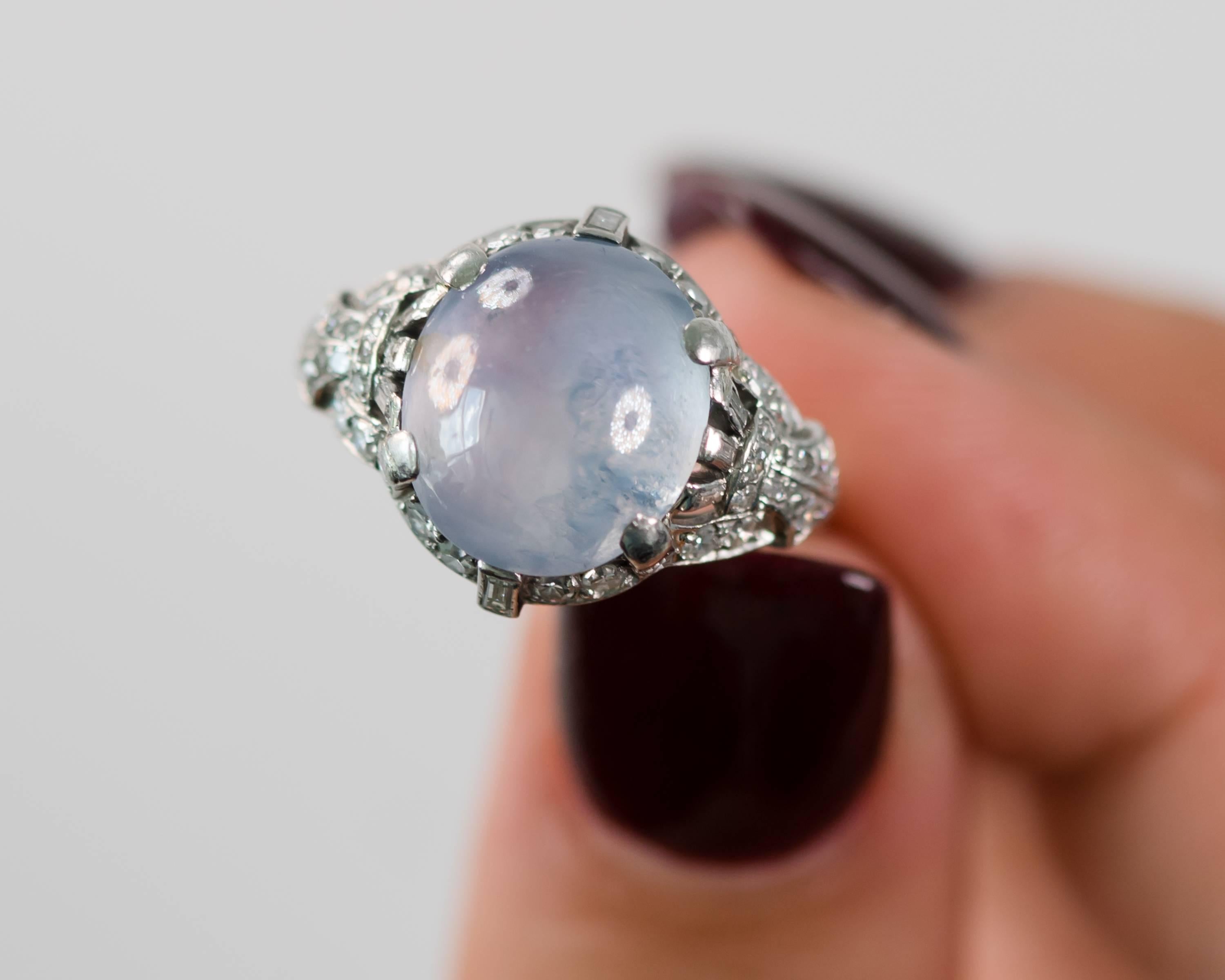 1930s Art Deco J.E.Caldwell 5 Carat Star Sapphire Diamond and Platinum Ring 2