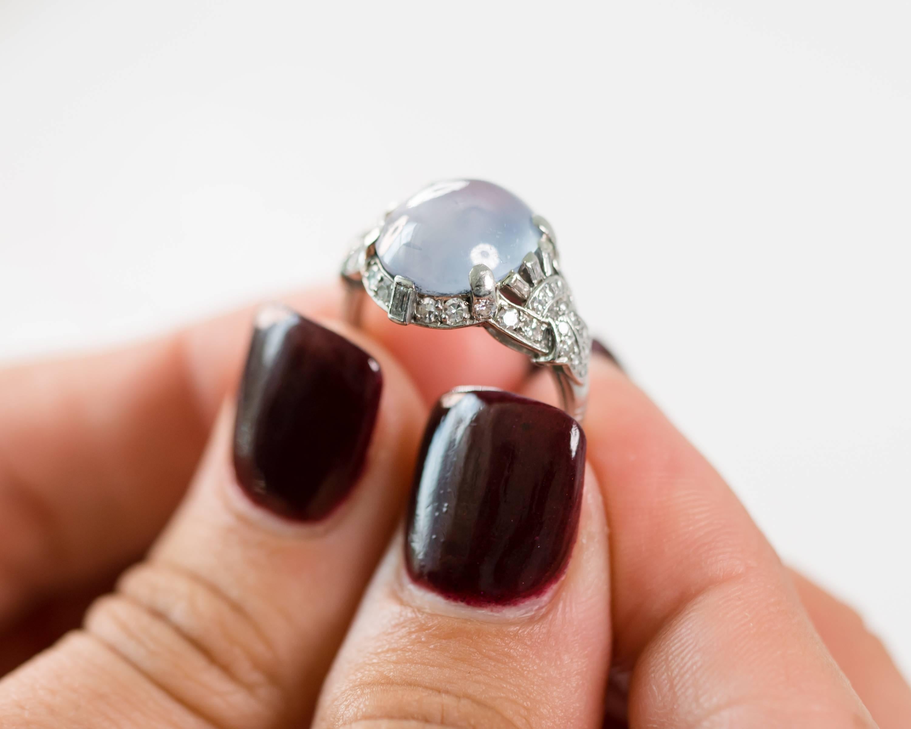 1930s Art Deco J.E.Caldwell 5 Carat Star Sapphire Diamond and Platinum Ring 4