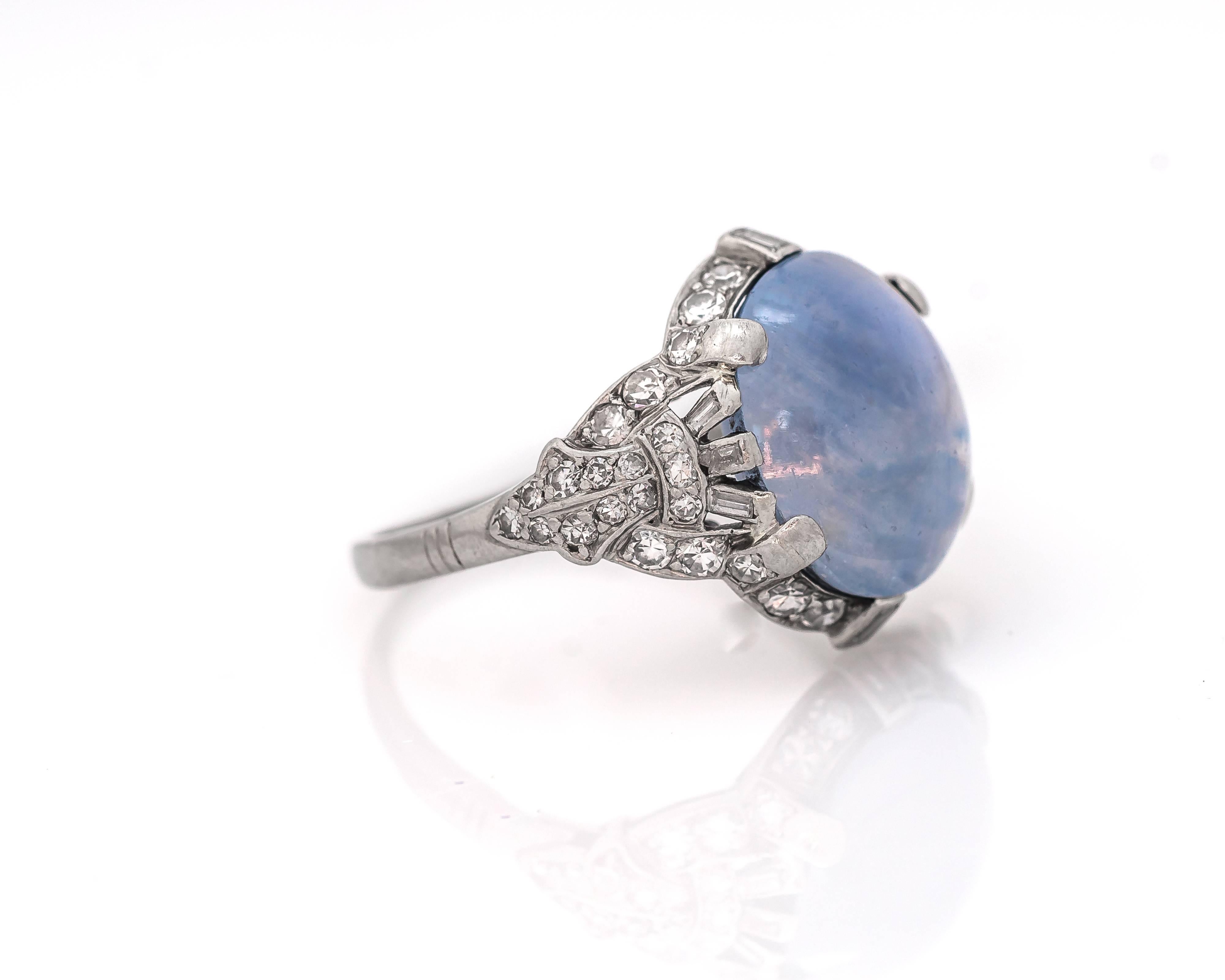 1930s Art Deco J.E.Caldwell 5 Carat Star Sapphire Diamond and Platinum Ring In Good Condition In Atlanta, GA