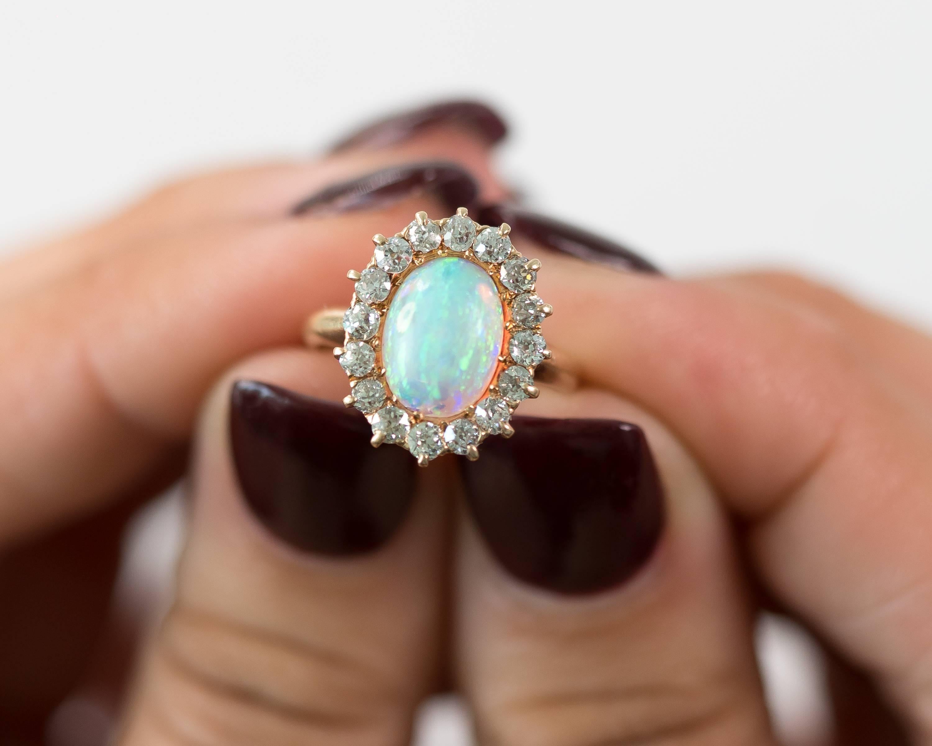 1890s Victorian Antique 4 Carat Opal, Diamond and 18K Gold Ring In Good Condition In Hicksville, NY