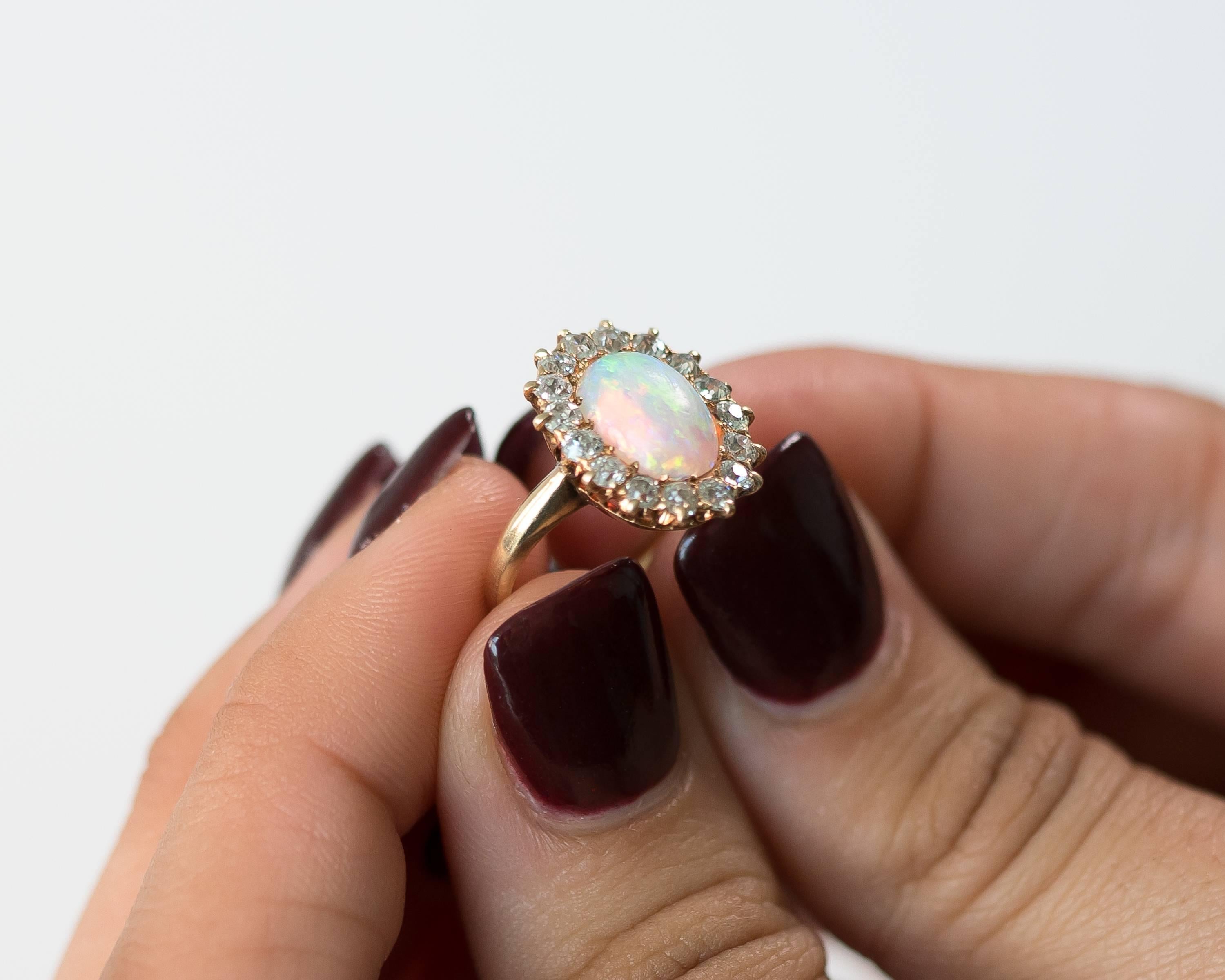 Women's 1890s Victorian Antique 4 Carat Opal, Diamond and 18K Gold Ring