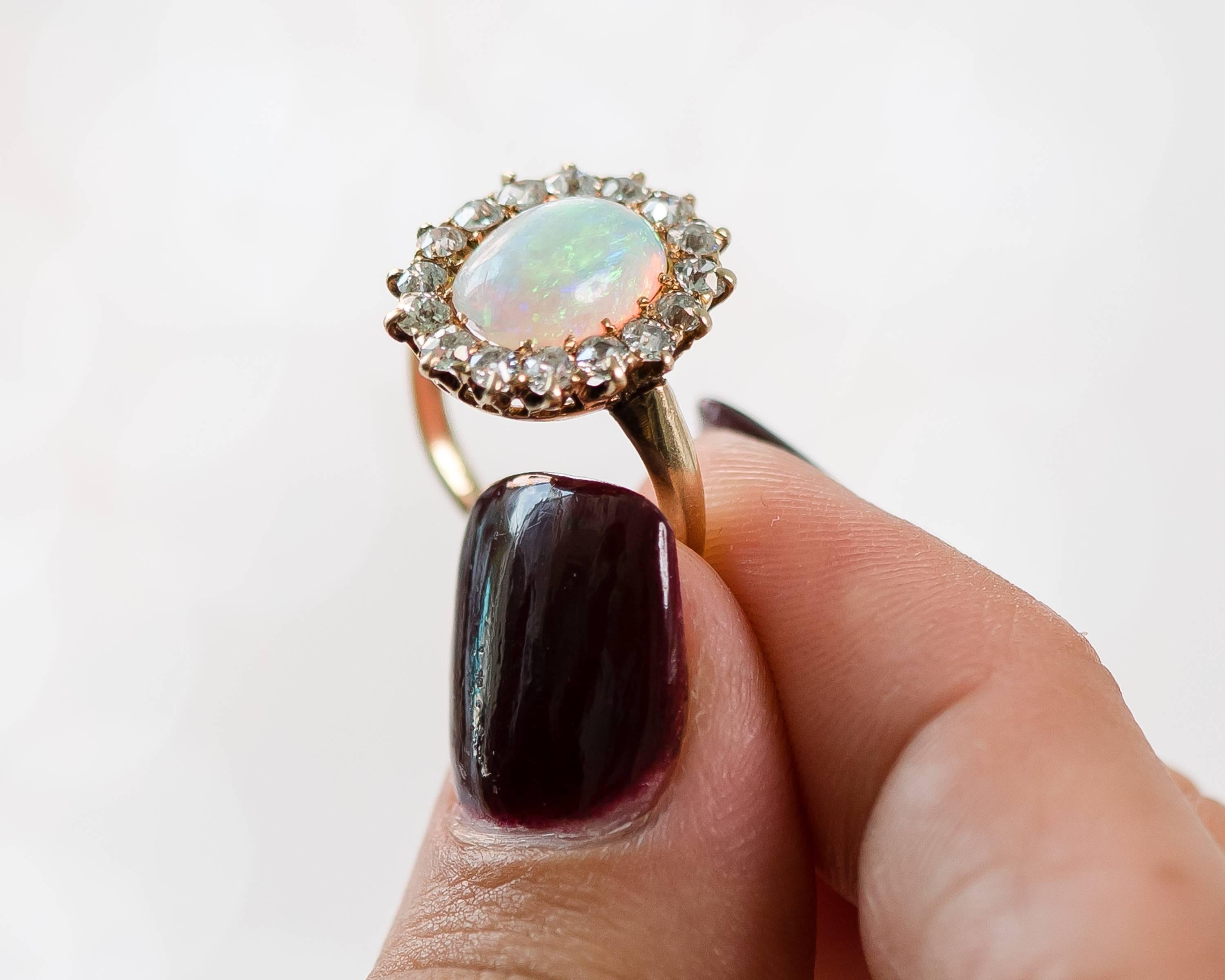 1890s Victorian Antique 4 Carat Opal, Diamond and 18K Gold Ring 1