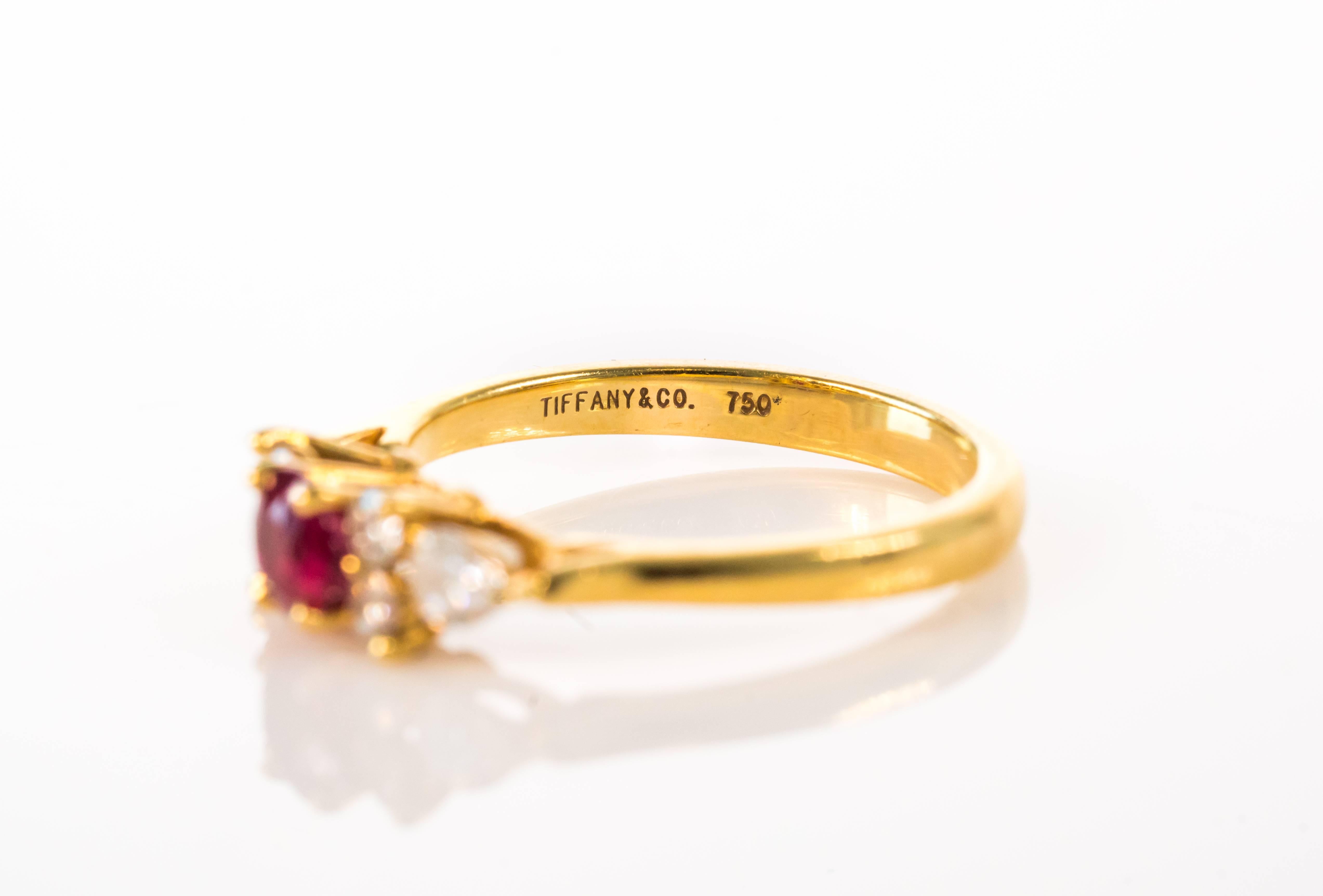 Tiffany & Co .40 Carat Red Ruby, Diamond and 18K Gold Ring In Good Condition In Atlanta, GA