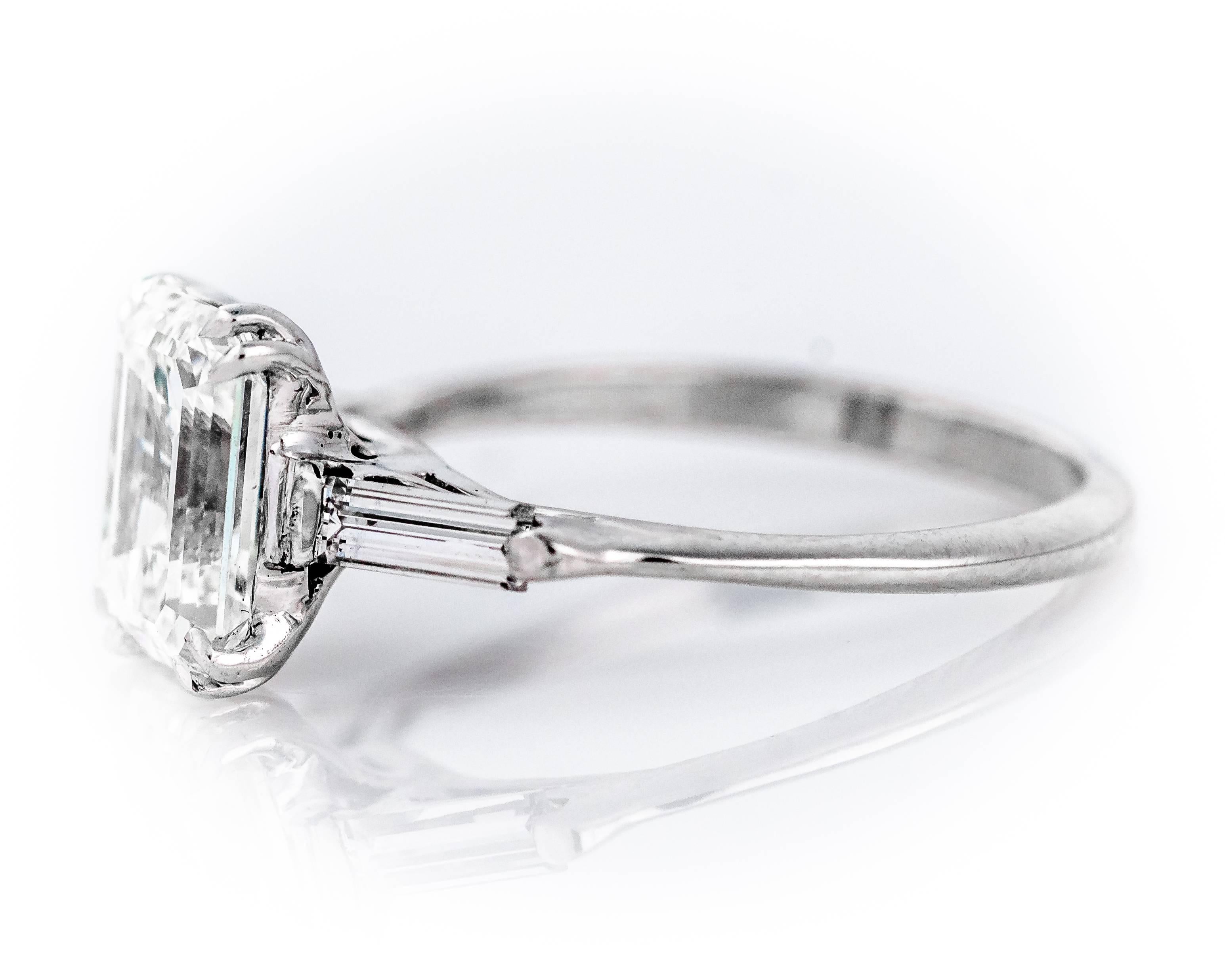 1960s Gia Certified 2.27 Carat Emerald Cut Diamond Engagement Ring In Good Condition In Atlanta, GA