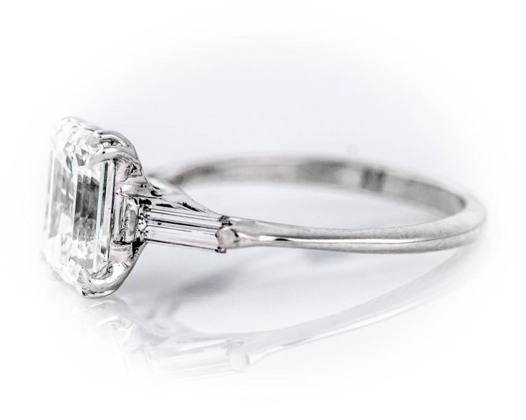 1960s Gia Certified 2.27 Carat Emerald Cut Diamond Engagement Ring In Good Condition In Hicksville, NY