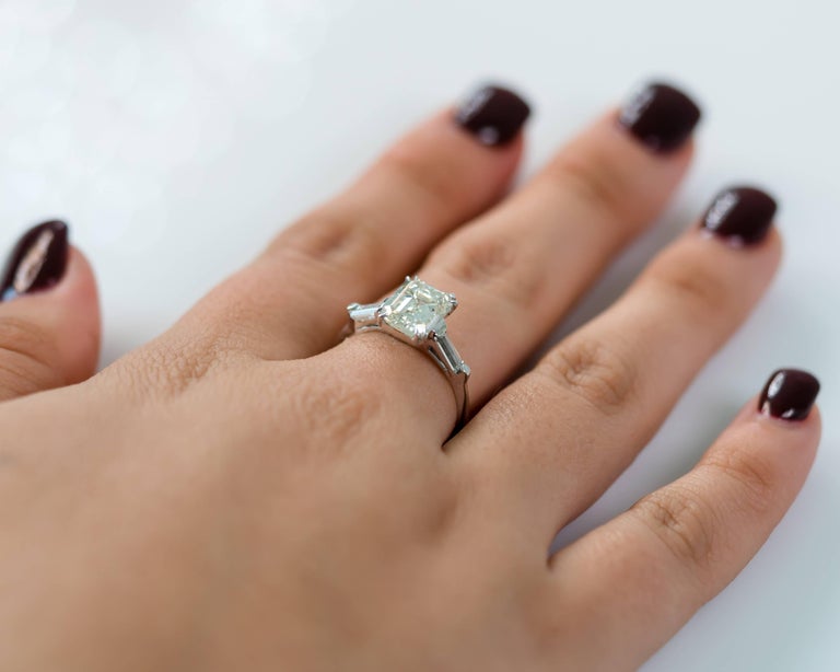 Women's 1960s Gia Certified 2.27 Carat Emerald Cut Diamond Engagement Ring