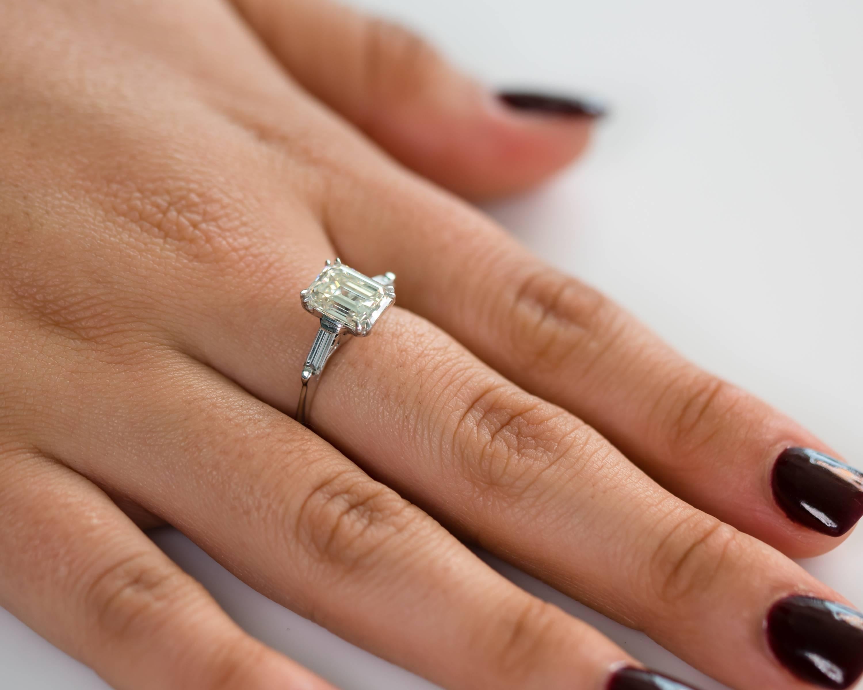 1960s Gia Certified 2.27 Carat Emerald Cut Diamond Engagement Ring 2