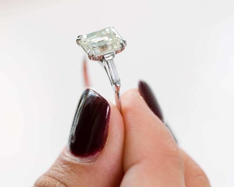 1960s Gia Certified 2.27 Carat Emerald Cut Diamond Engagement Ring 3