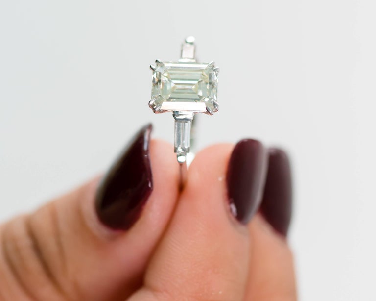 1960s Gia Certified 2.27 Carat Emerald Cut Diamond Engagement Ring 4