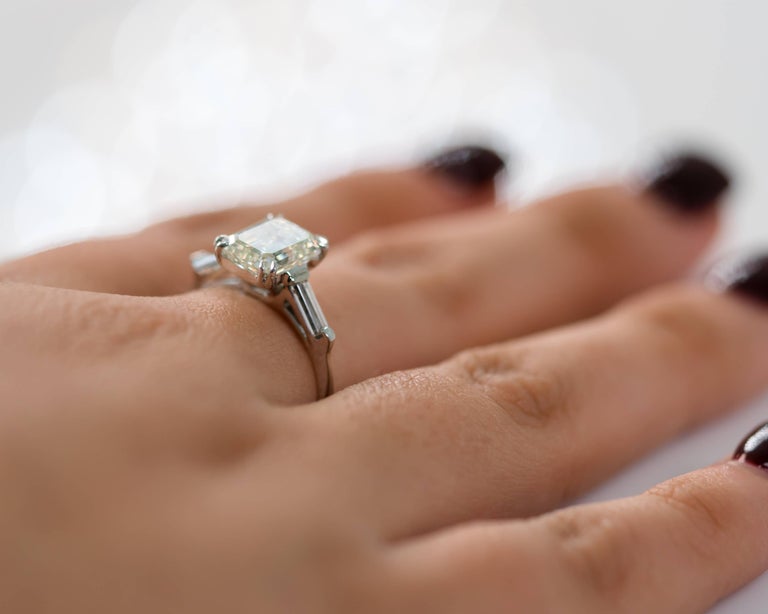 1960s Gia Certified 2.27 Carat Emerald Cut Diamond Engagement Ring 1