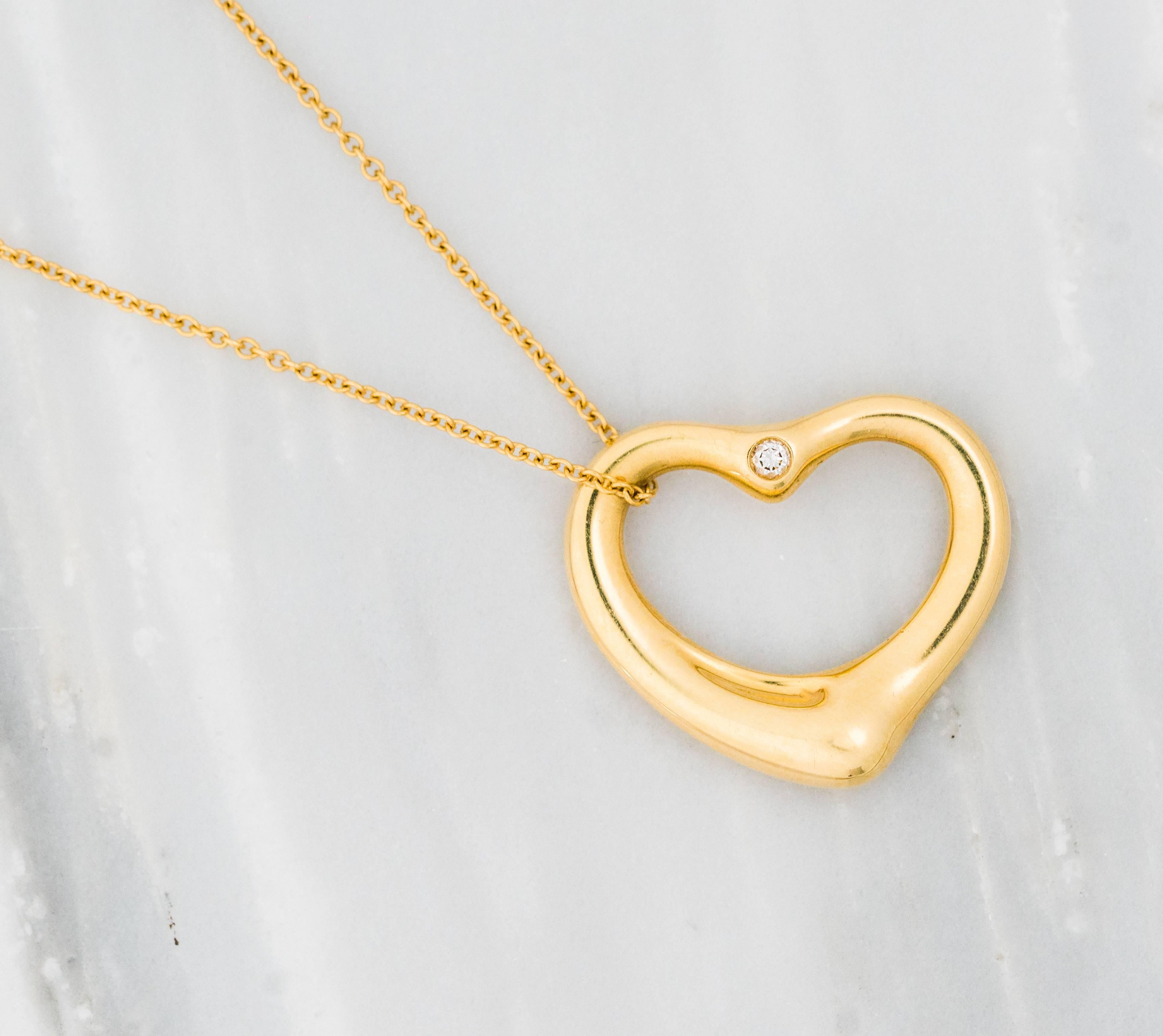Modern Tiffany & Co. Elsa Peretti Open Heart Diamond and 18K Gold Necklace