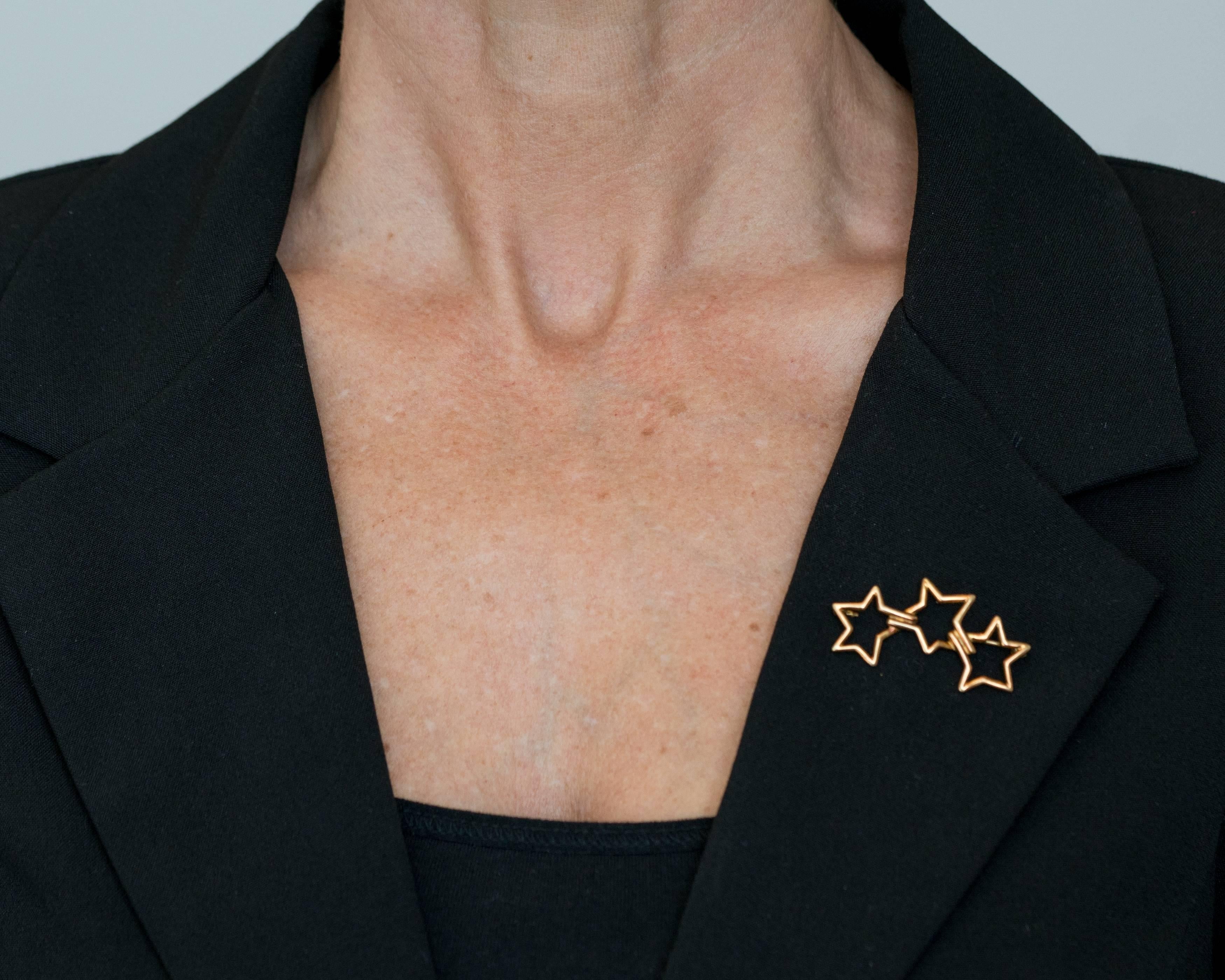 Women's or Men's Tiffany & Co. 18K Gold Three Star Brooch Pin