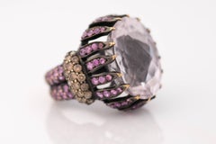 15 Carat Pink Kunzite, Sapphire and Diamond Cocktail Ring