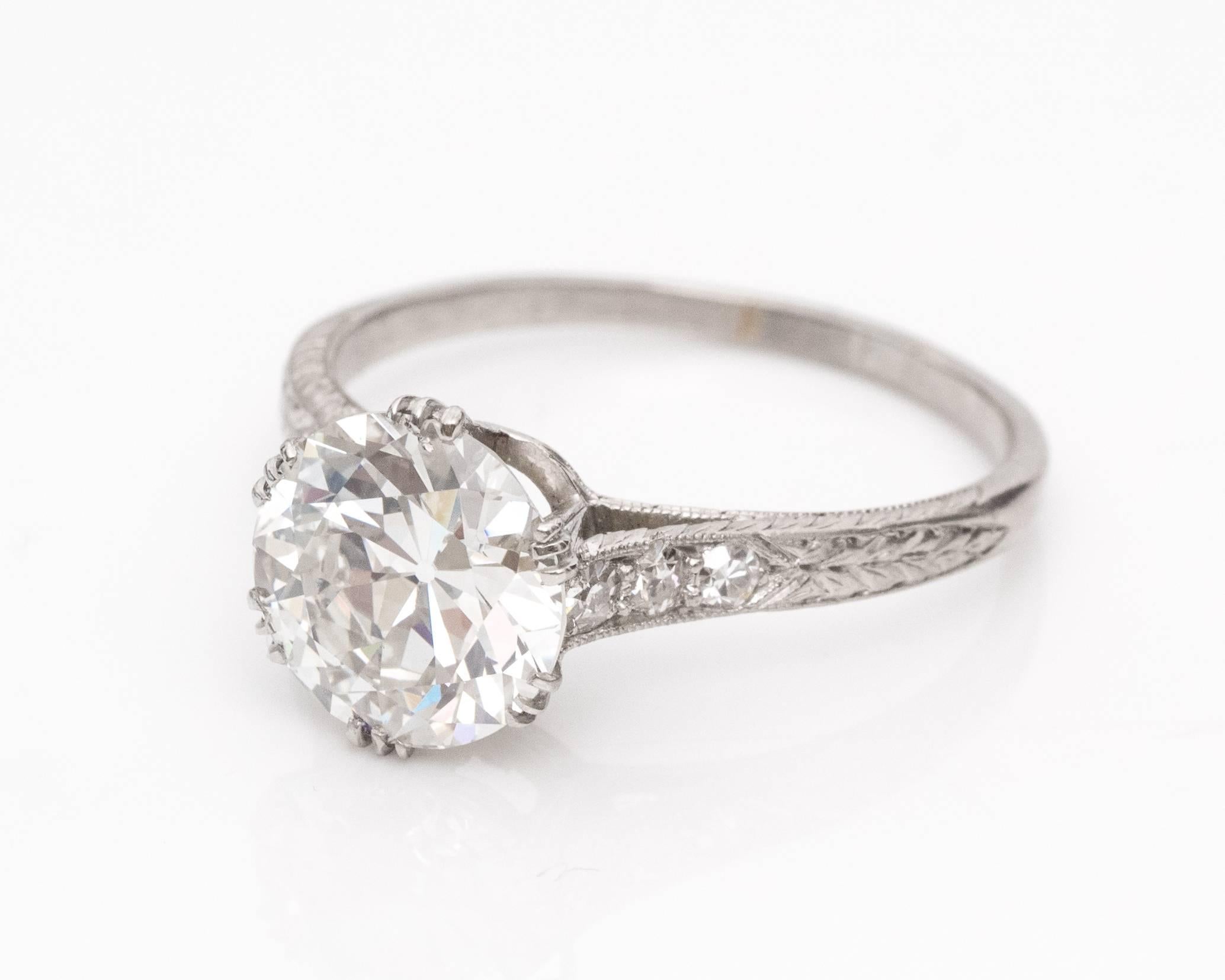 1920s Art Deco GIA Certified 2.01 Carat Diamond Platinum Engagement Ring In Good Condition In Atlanta, GA