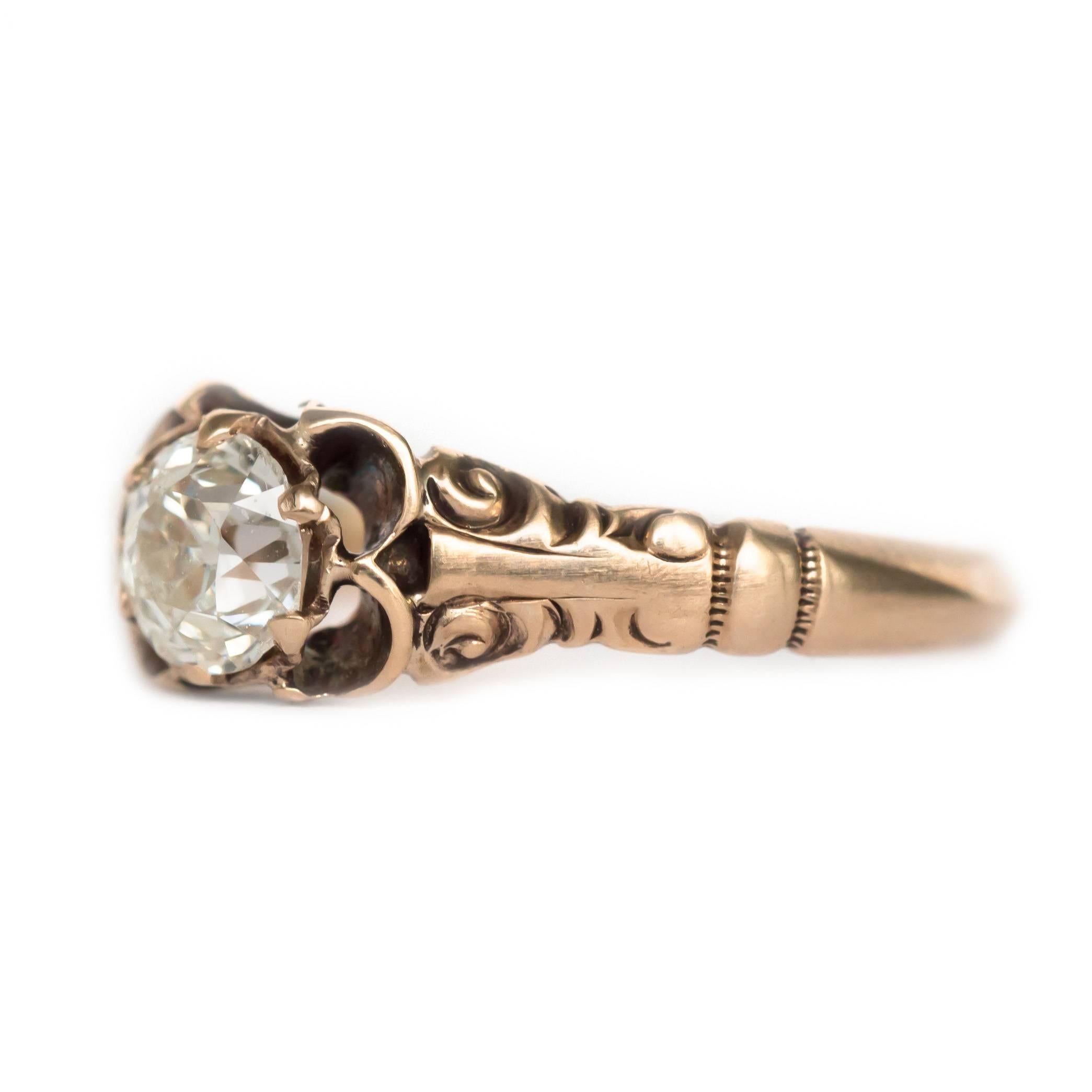 Item Details: 
Ring Size: Approximately 5.65   
Metal Type: Rose Gold 
Weight: 1.7 grams

Center Diamond Details
GIA CERTIFIED Center Diamond - Certificate # [ 2183713788 ]
Shape: Old European 
Carat Weight: .49 carat
Color: J
Clarity: SI2

Finger