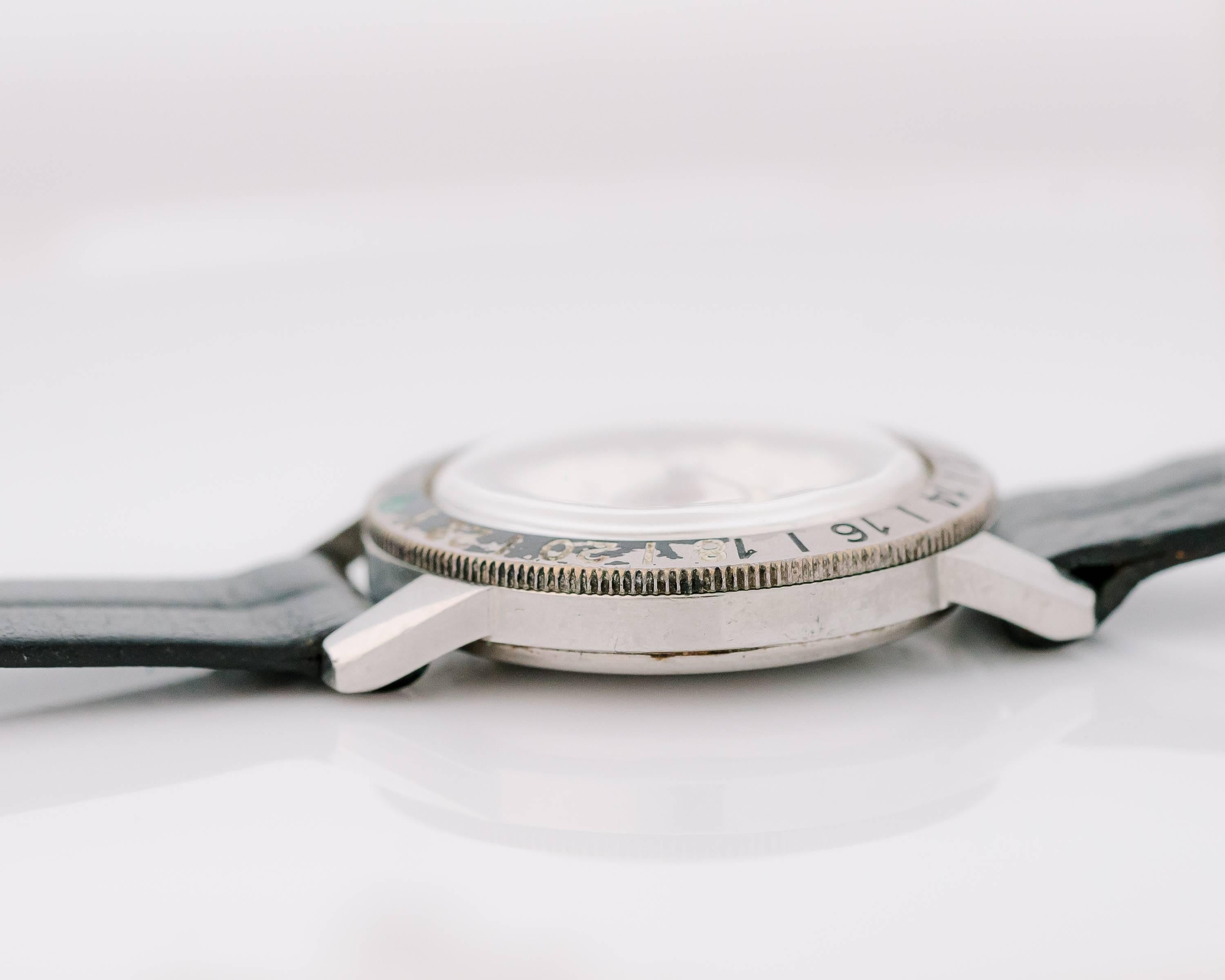 Retro 1950s Zodiac Aerospace GMT Stainless Steel Wristwatch