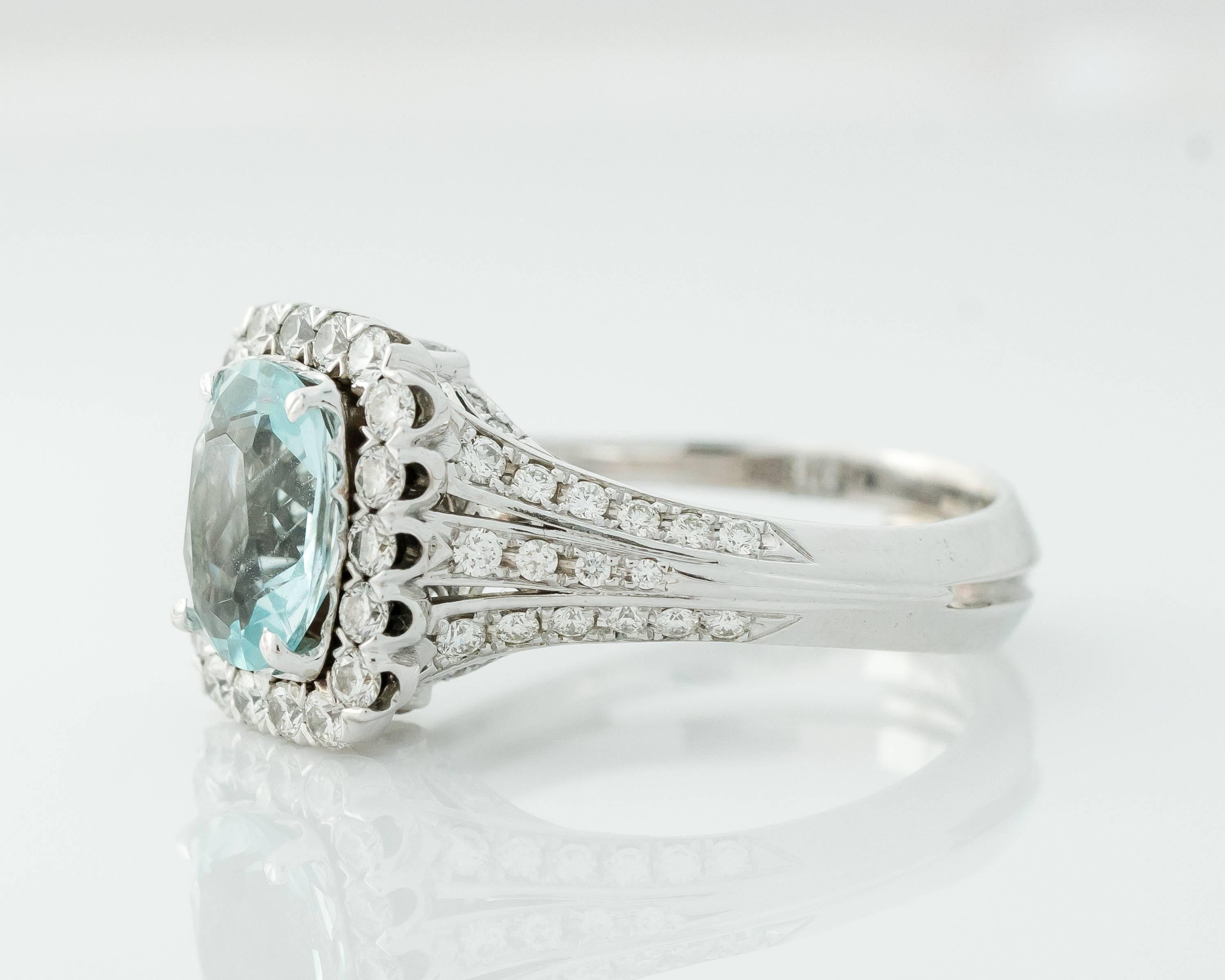 1990s 3 Carat Aquamarine with Diamond Halo and 14K Gold Ring For Sale ...