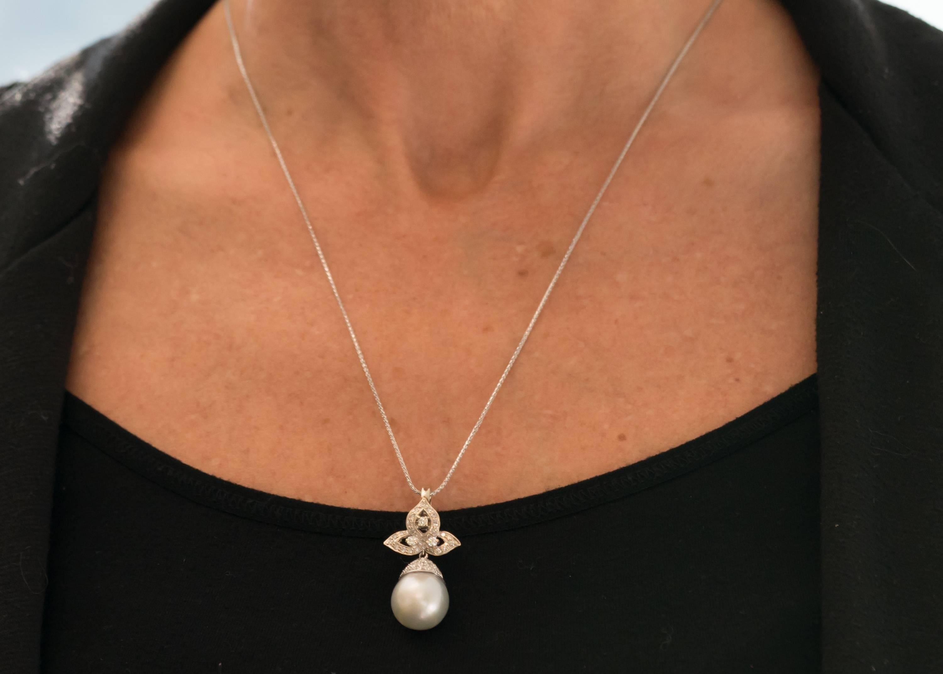 Women's 1980s .50 Carat Diamond and Pearl Necklace Enhancer