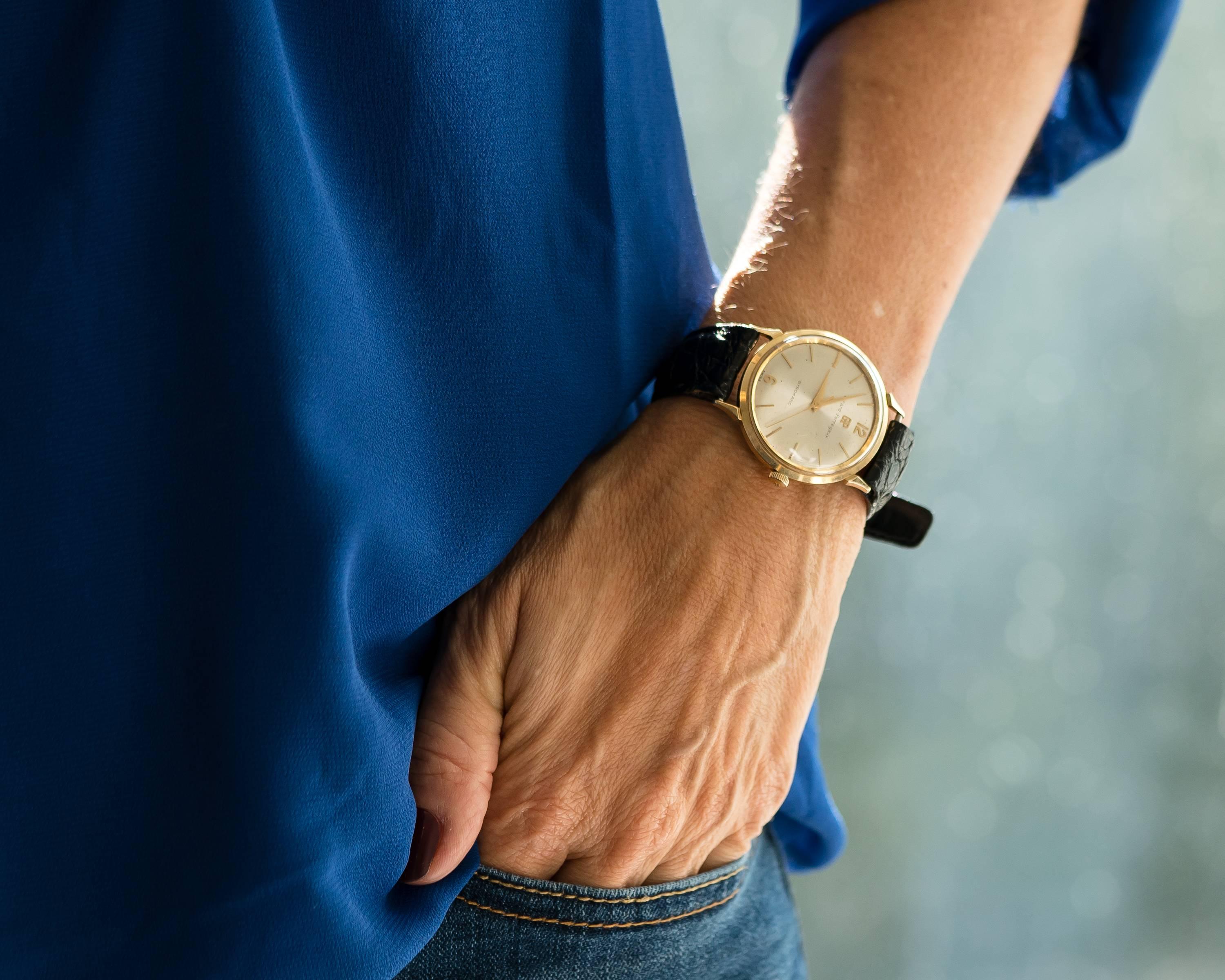 Retro 1950s Girard Perregaux Gyromatic 14K Gold Wristwatch