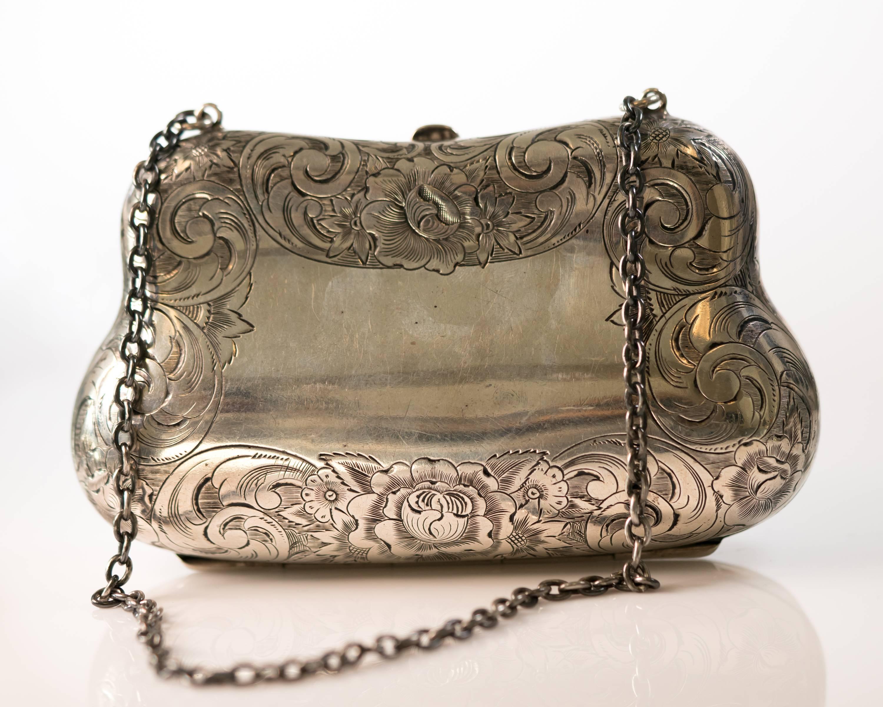 Women's 1940s Sterling Silver Floral Engraved Clutch