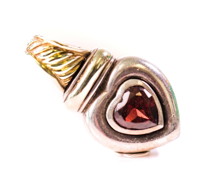 1990s David Yurman 18K Gold and Sterling Silver Garnet Heart Pendant at