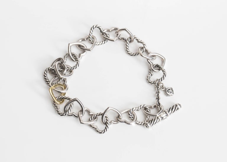 1990s David Yurman Sterling Silver and 18 Karat Gold Cable Heart