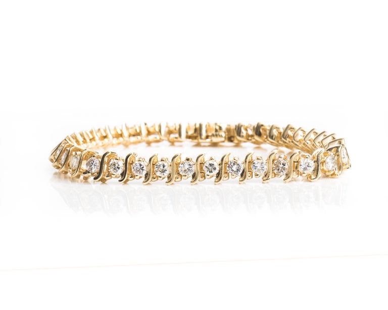 6 Carat Diamond and 14 Karat Gold S-Link Tennis Bracelet at 1stDibs | 6