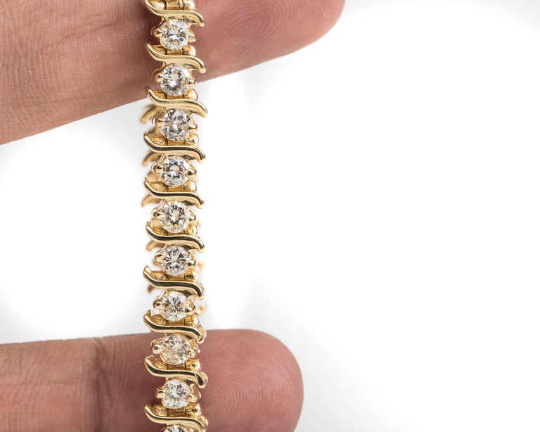 6 Carat Diamond and 14 Karat Gold S-Link Tennis Bracelet at 1stDibs | 6