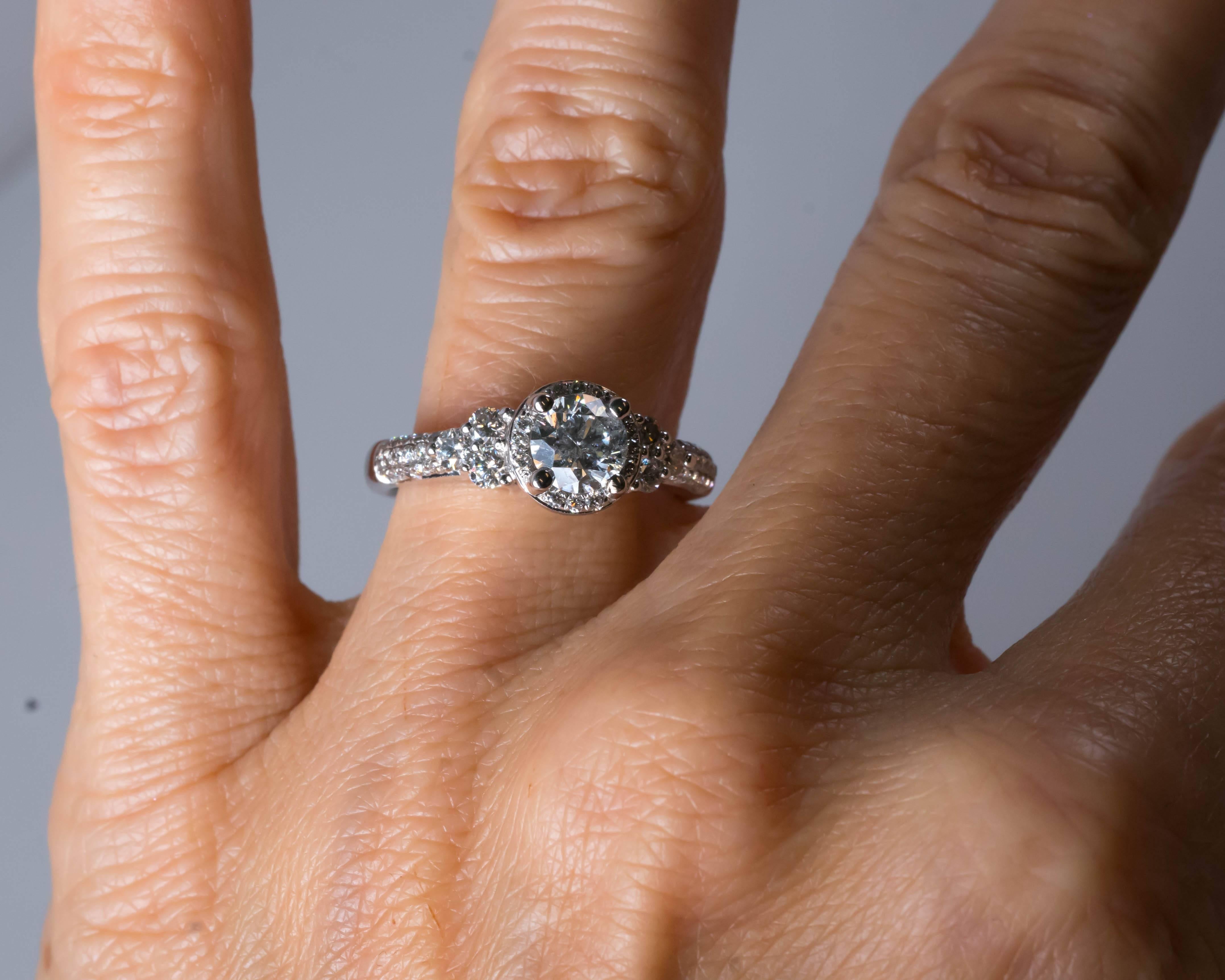 1.20 Carat Diamond Halo and 14 Karat White Gold Engagement Ring For Sale 1