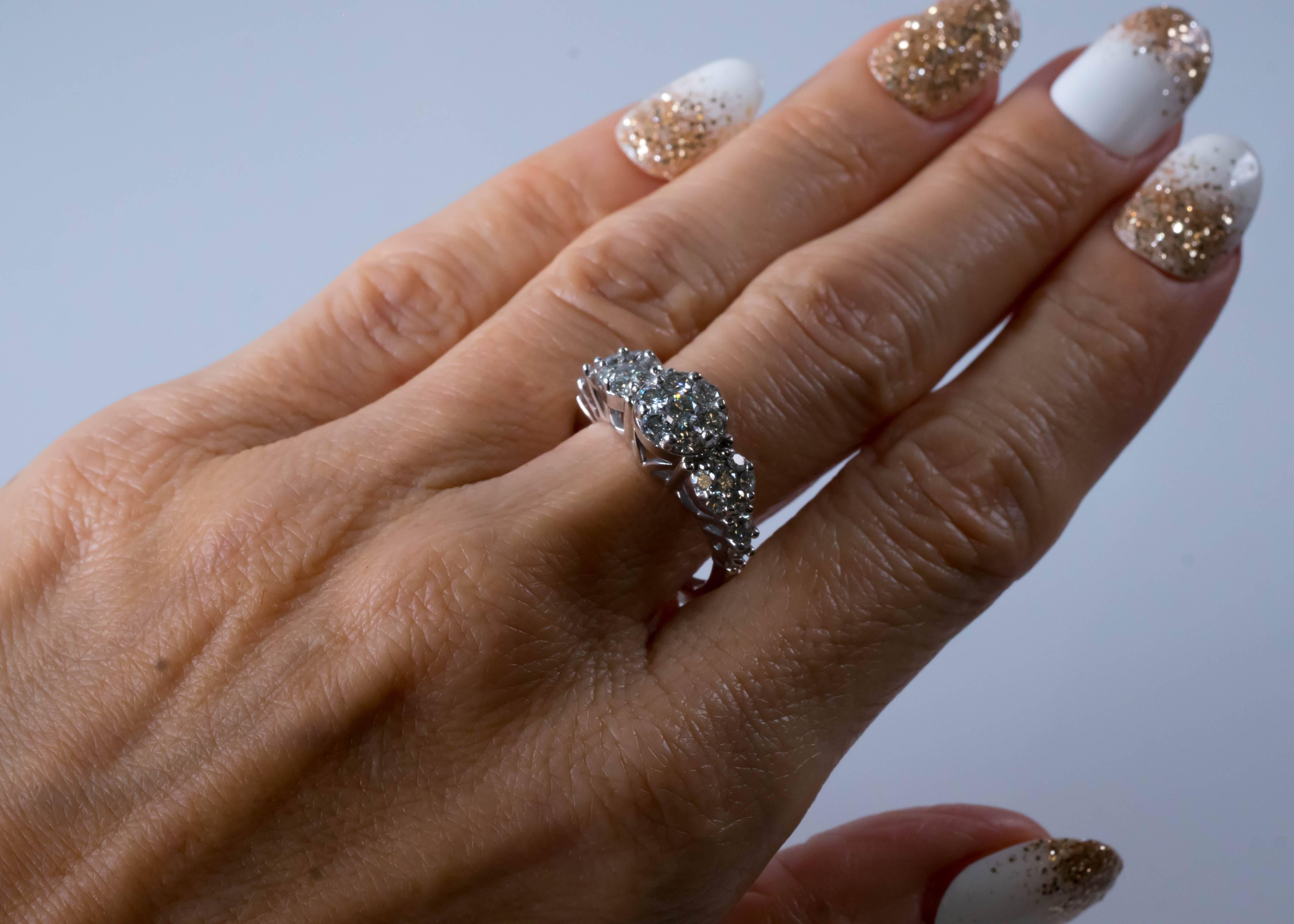 1.20 Carat Diamond Halo and 14 Karat White Gold Engagement Ring For Sale 2