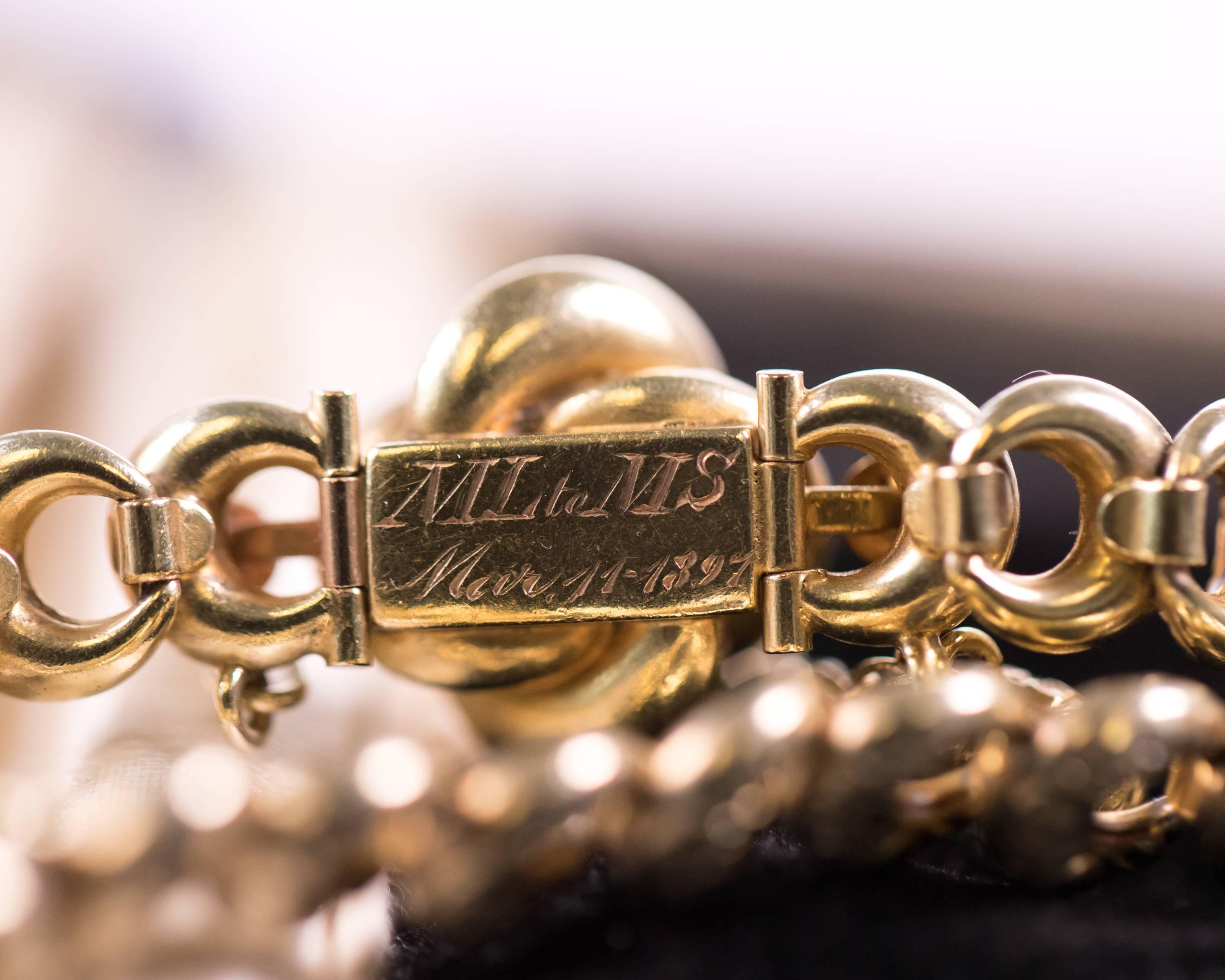 1890s Victorian Diamond and 14 Karat Gold Crescent Link Bracelet In Good Condition In Atlanta, GA