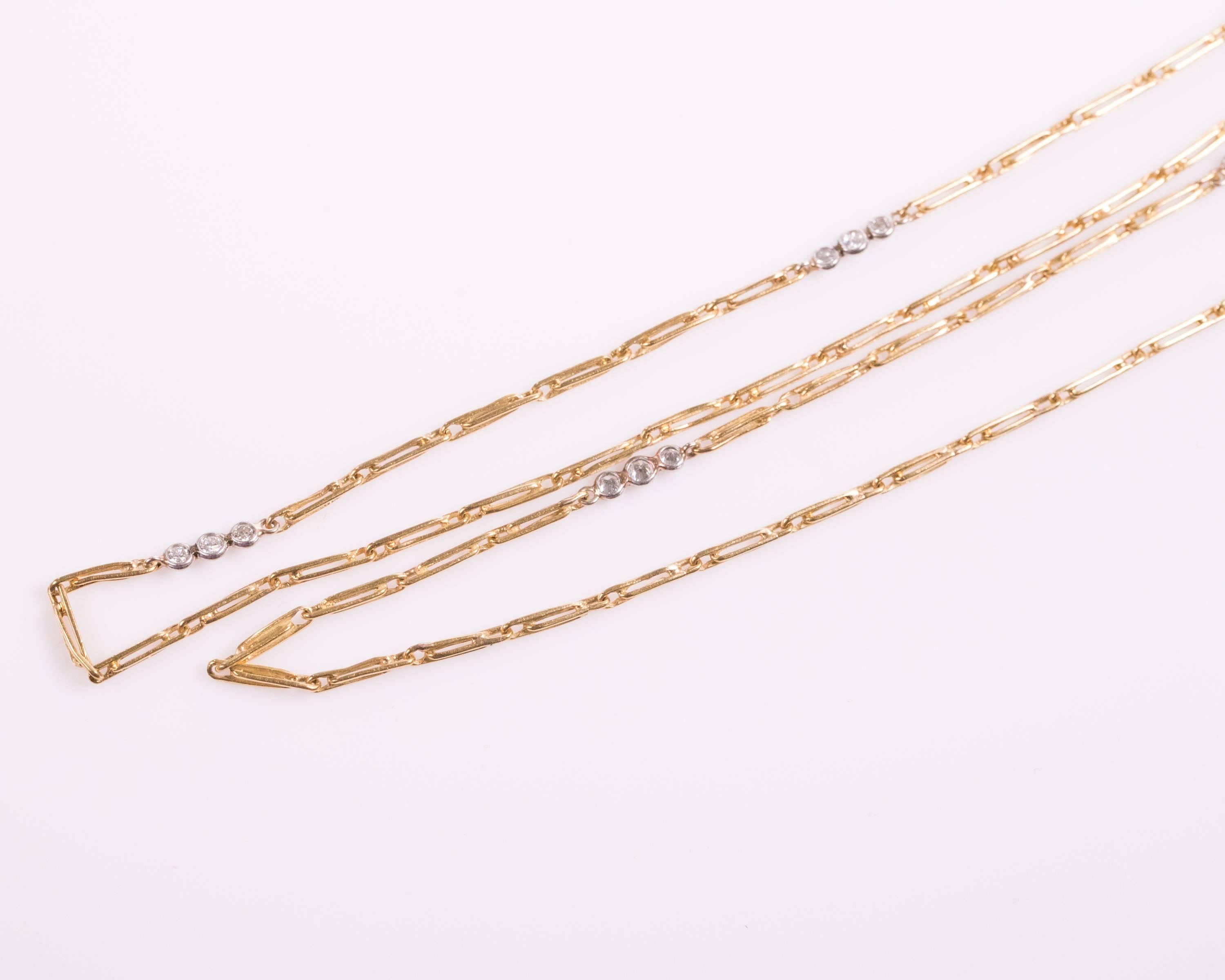 Art Deco 1930s 1.00 Carat Diamond and 18 Karat Yellow Gold Handmade Link Necklace
